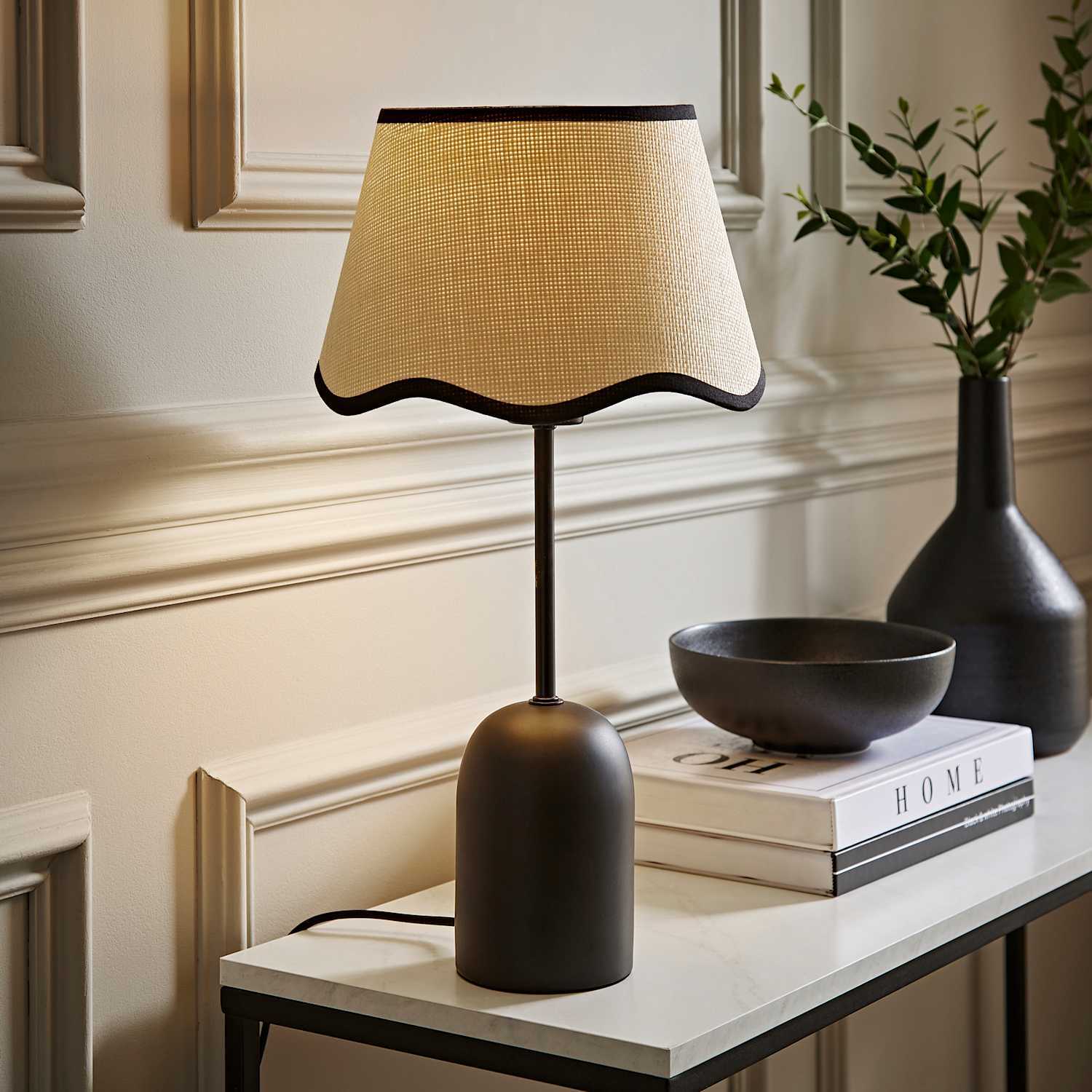 Valuelights Kaiden Dome Table Lamp With Trim Scallop Bottom Shade - Black / Yes - Image 1