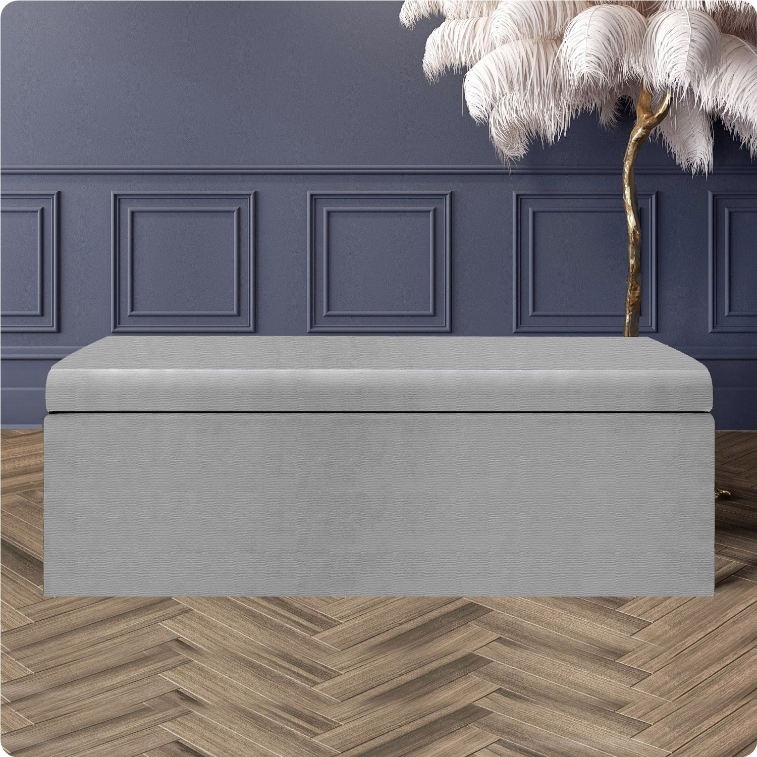 R&M Furnishers Large Plain Safar Storage Ottoman Box, Upholstered Naples Deep Storage Ottoman End Of Bed Bench - Silver Naples