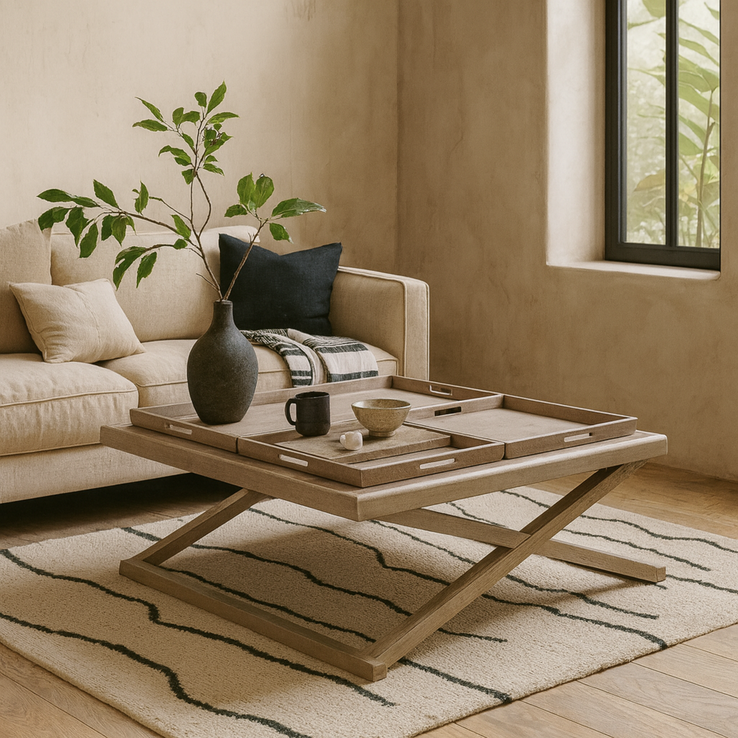 Arezzo Aged Cross Frame Tray Coffee Table - Grey