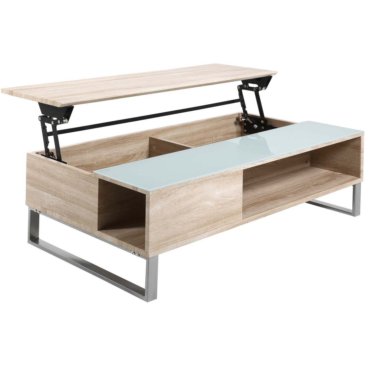 Salford Lift Up Coffee Table Sonoma With Glass Top - White