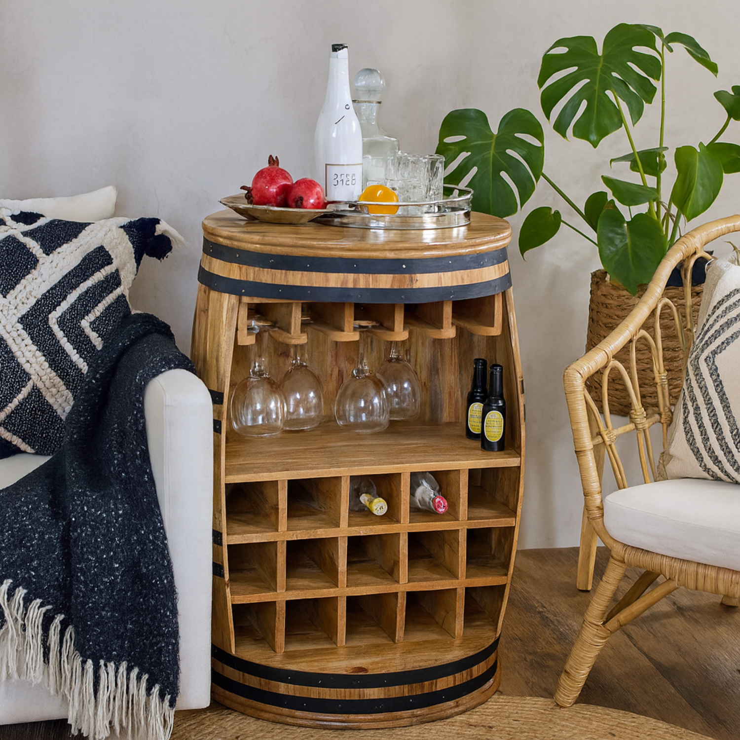 California Solid Mango Wood Barrel Wine Sideboard - Brown