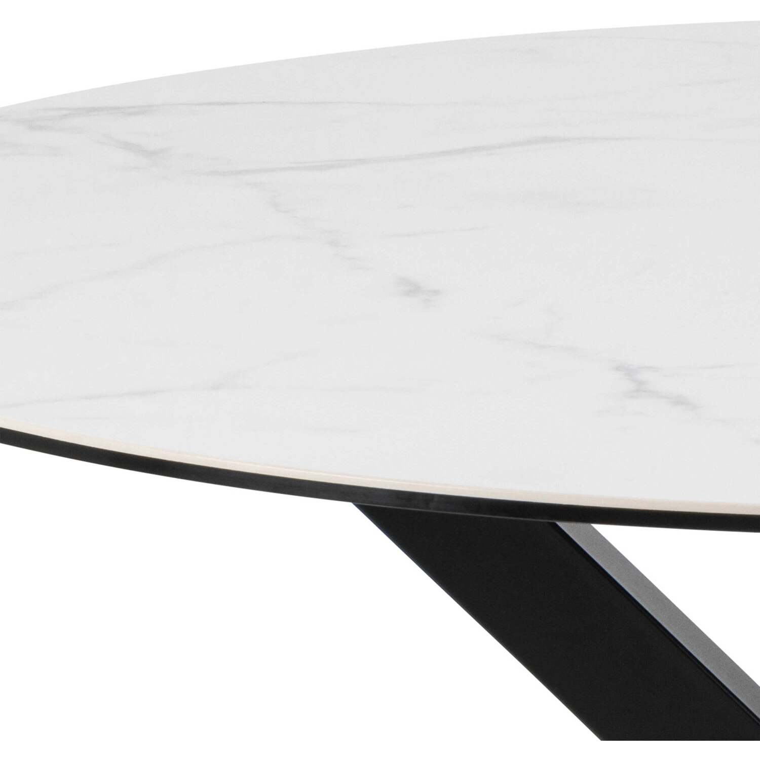 Perth Round Marble Effect Ceramic Dining Table With Metal Base - White