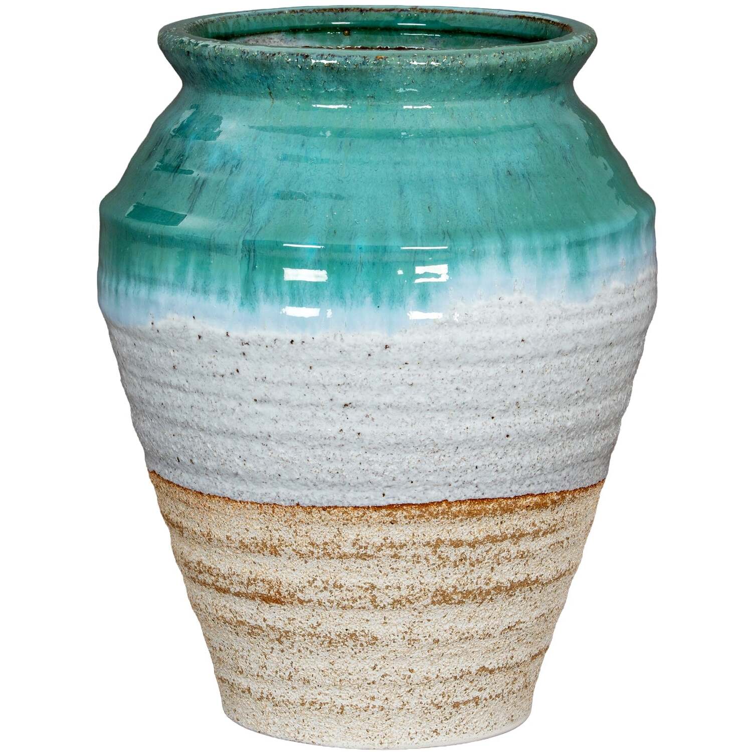 Rustic Ombre Turquoise And Sand Glazed Ceramic Vase - White