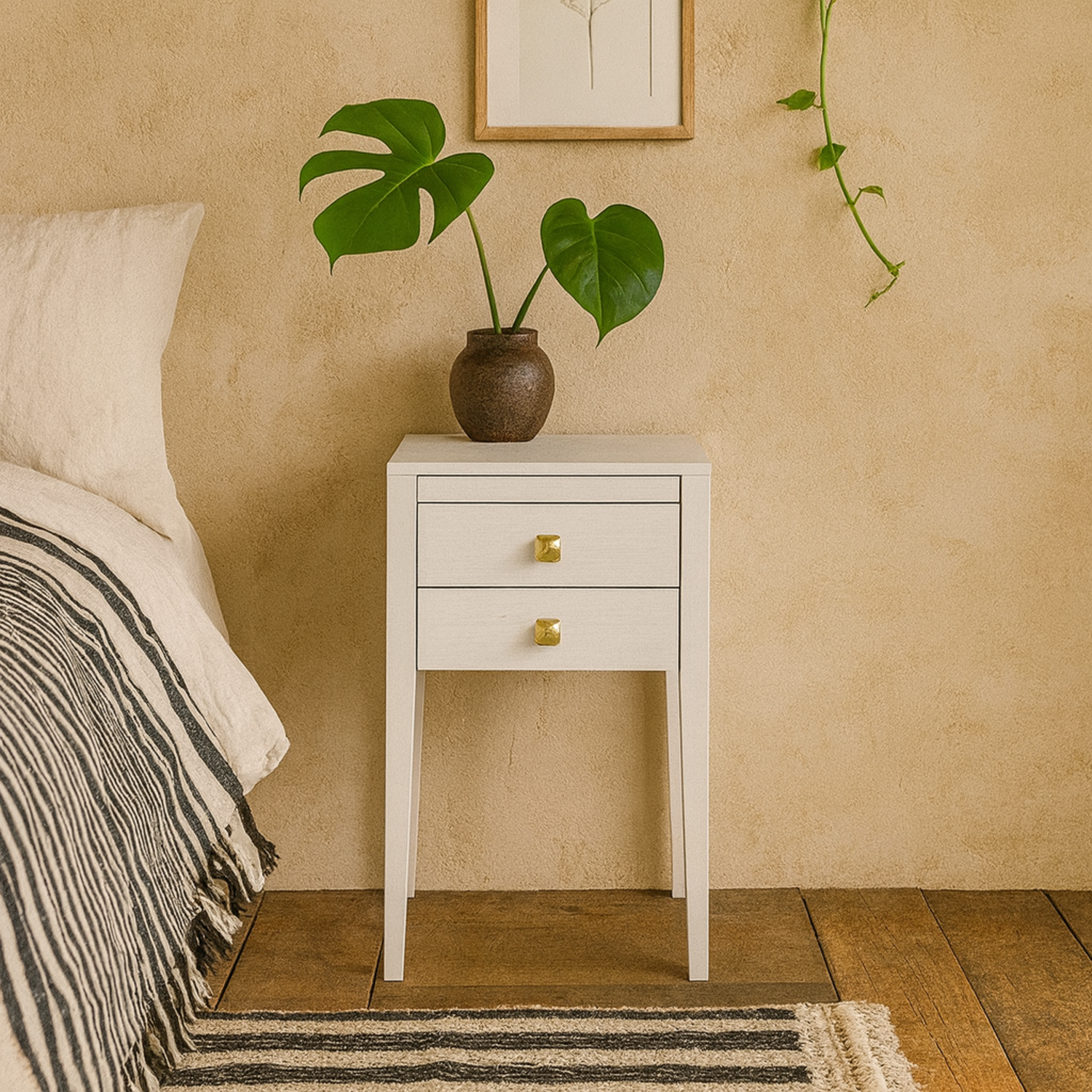 Bilbo Woodgrain 2 Drawer Bedside Table - White
