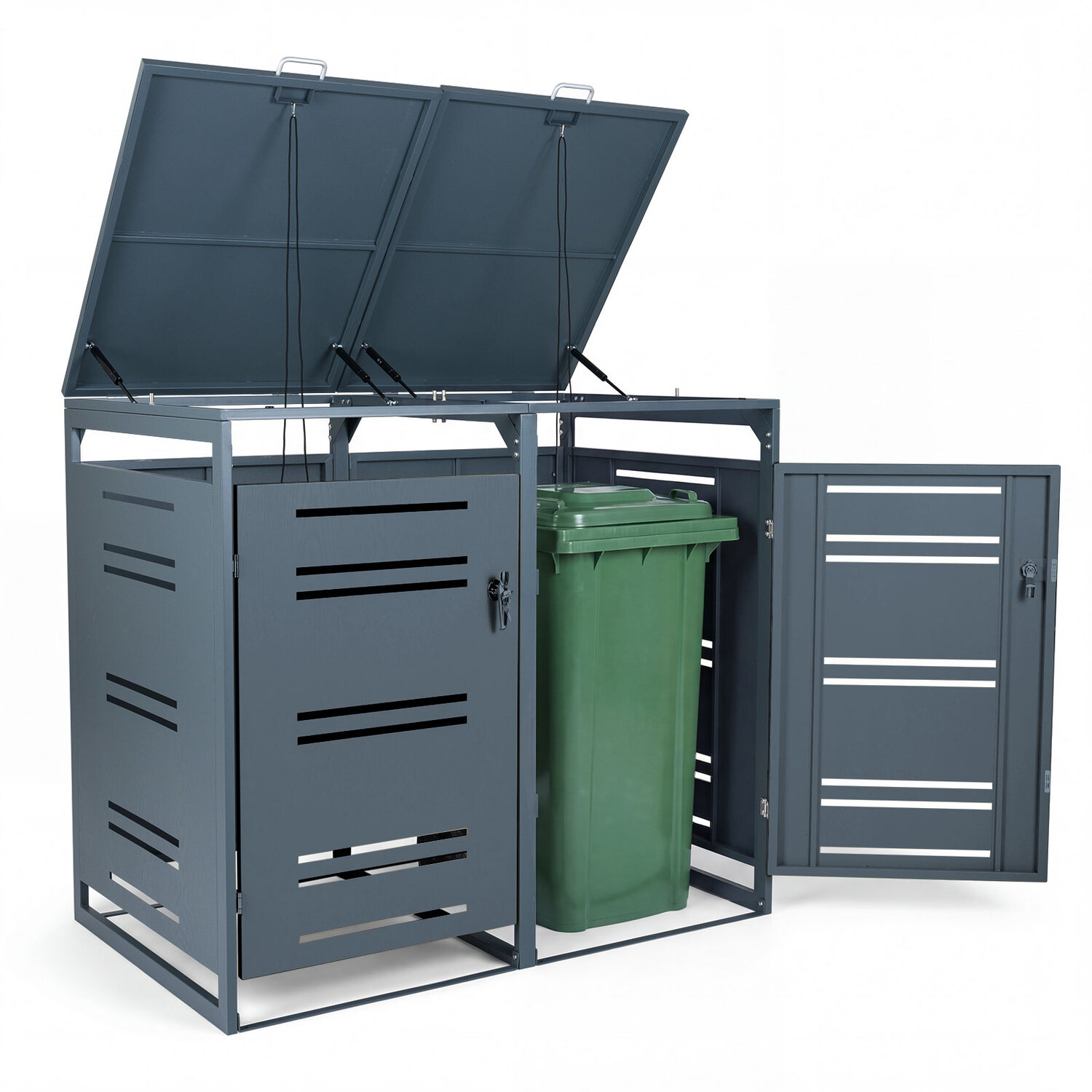 Outdoor Metal Garbage Bin Storage Shed - Grey