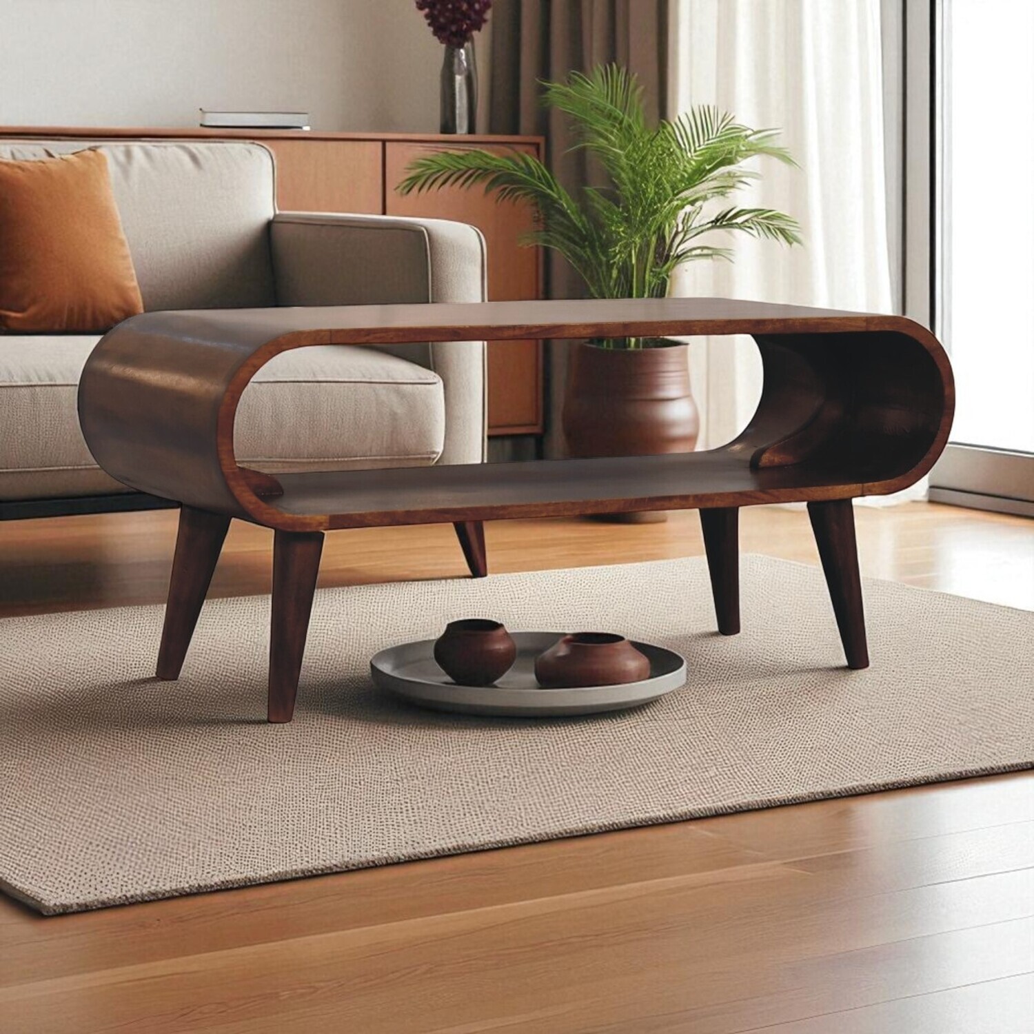 Artisan Furniture Solid Wood Amaya Nordic Style Coffee Table, Open Slot, Dark Brown, Brown