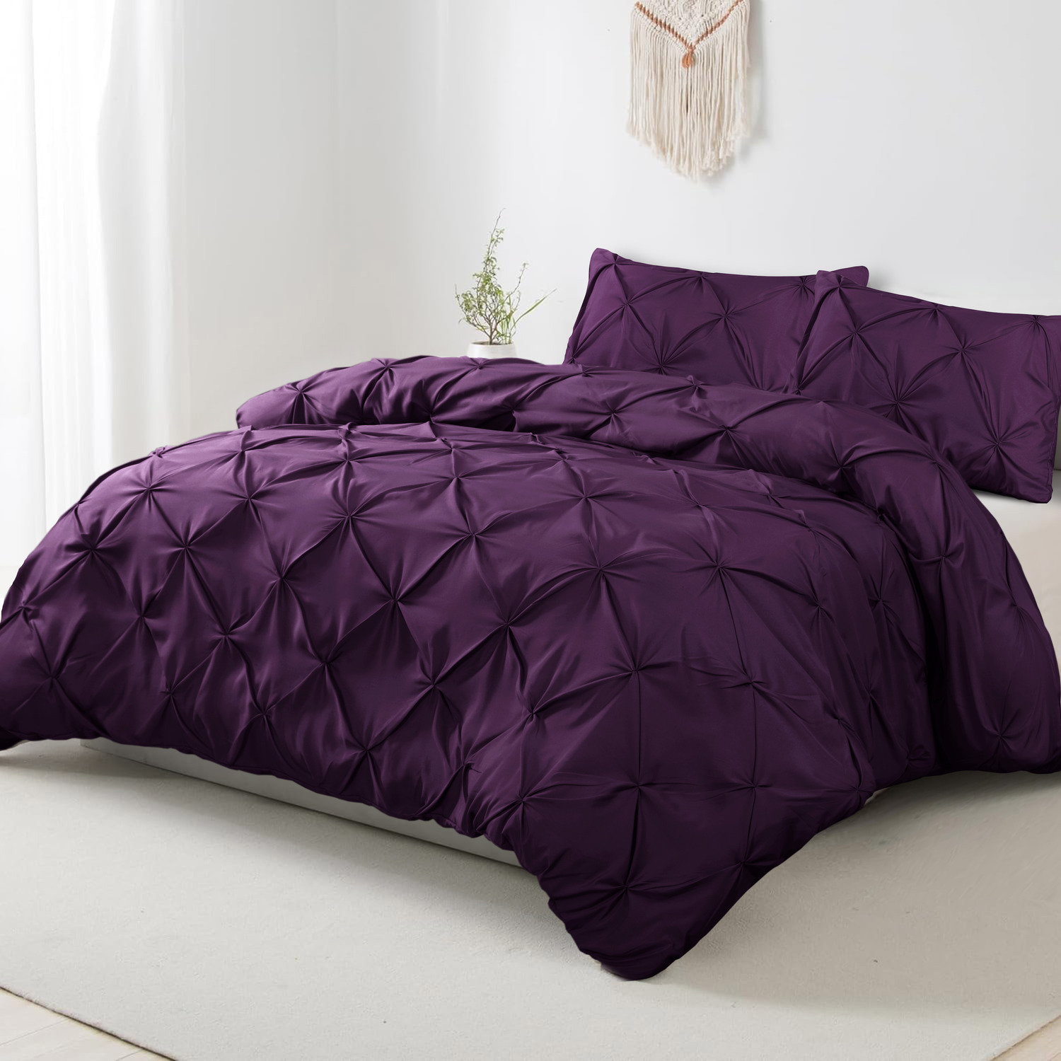 Elegant Pintuck Duvet Cover Set - Plum Double
