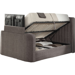 Riviera Grey Fabric King Size TV Bed Frame with Side Gas Lift