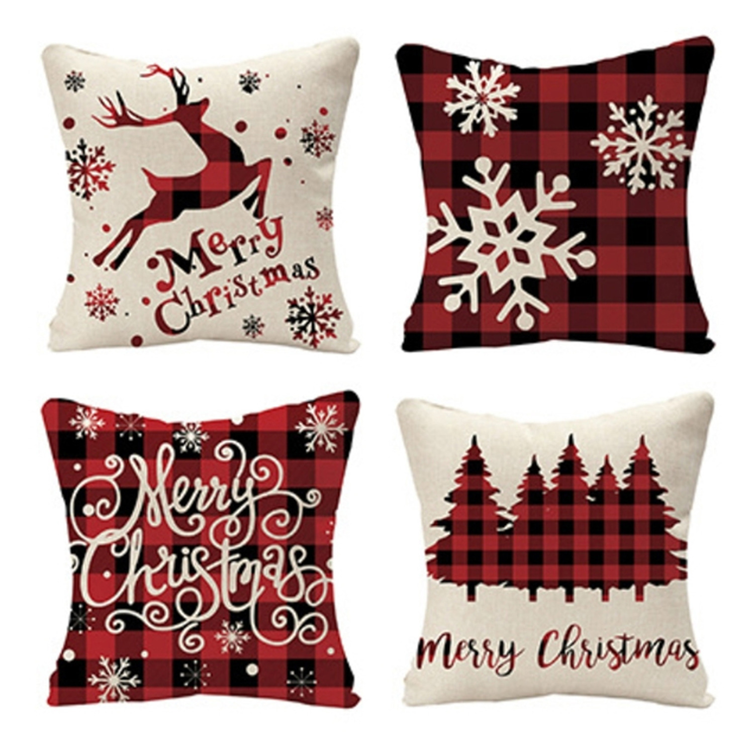 Christmas Pillow Cases - Red / Set of 4