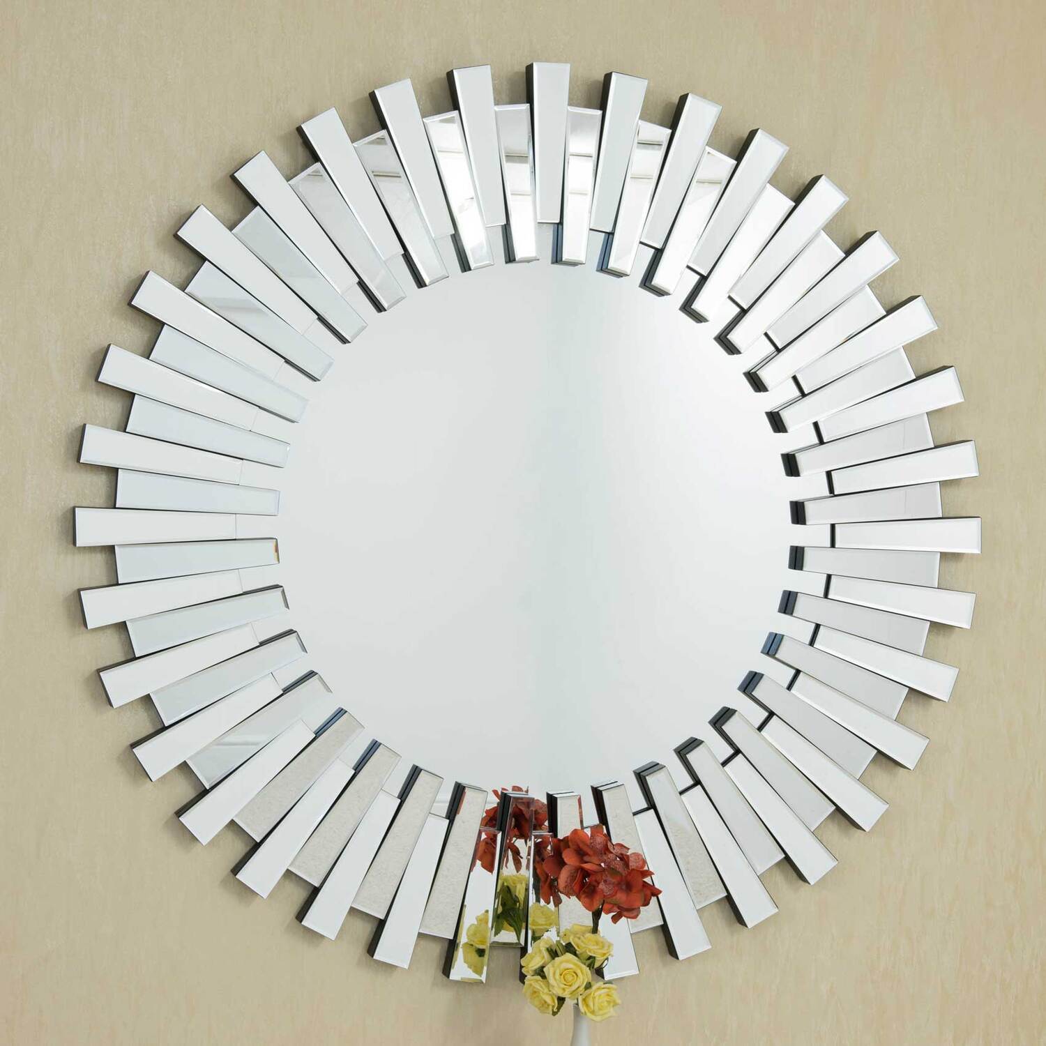 MirrorOutlet Sunburst All Glass Stylised Decorative Mirror 120 x 120cm - Silver