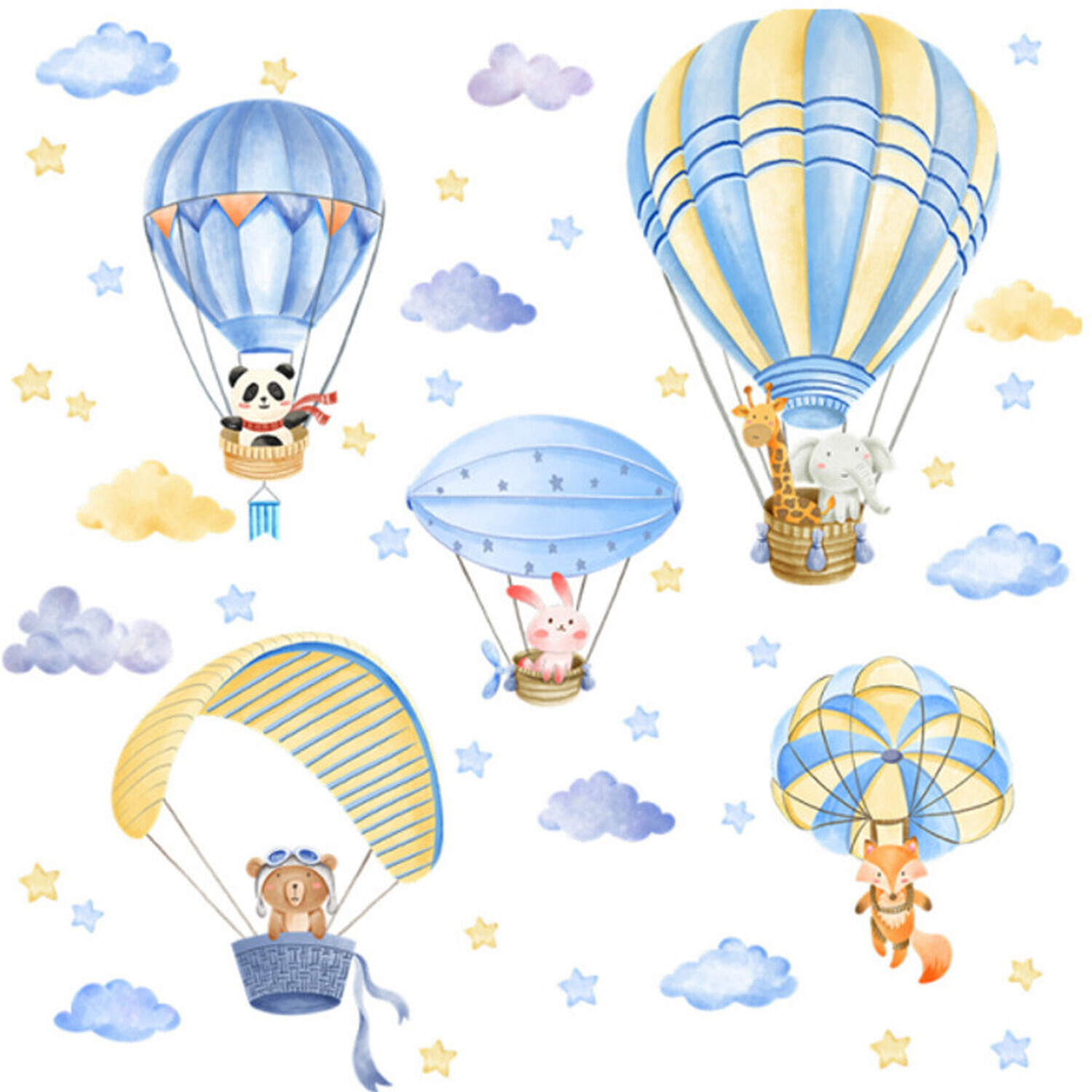 Animal Hot Air Balloon Kids Wall Stickers