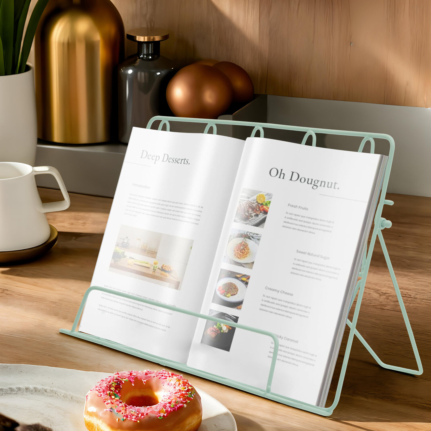 Vertex Pastel Green Finish Cookbook Stand - Green