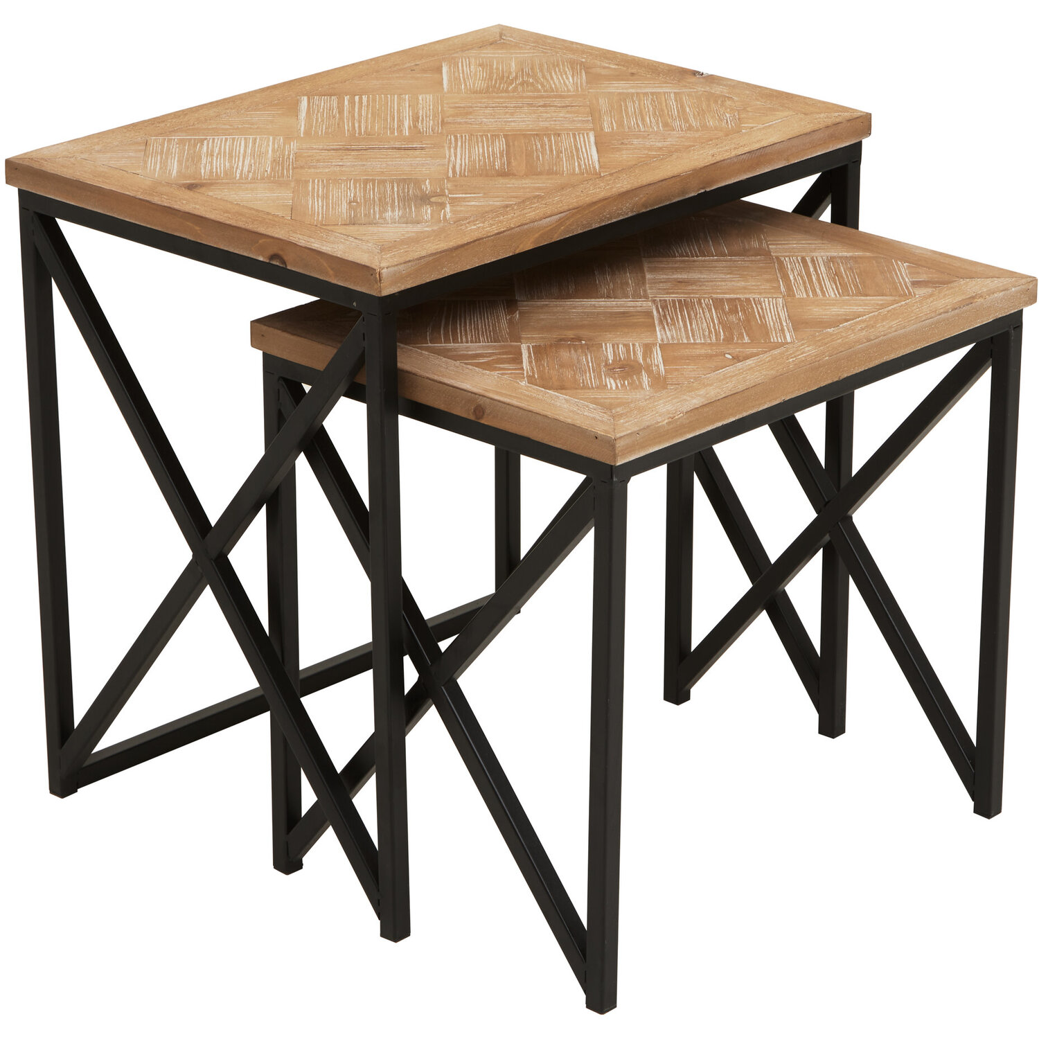 Kickford Parquet Fir Wood Set Of Two Nesting Tables - Black, Natural