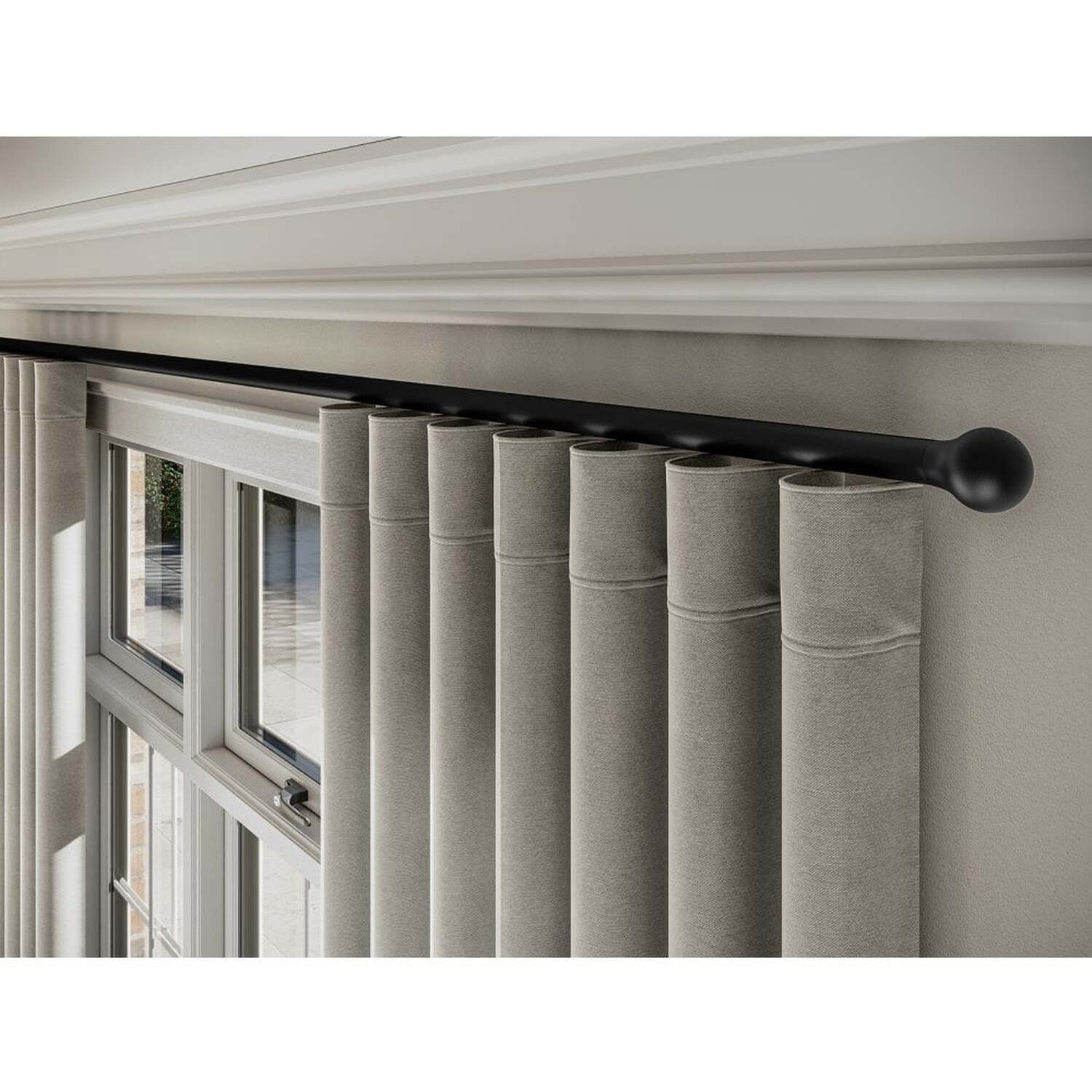 28mm Styleline Gliding Curtain Pole Set with Ball End - Black - Black / 420cm