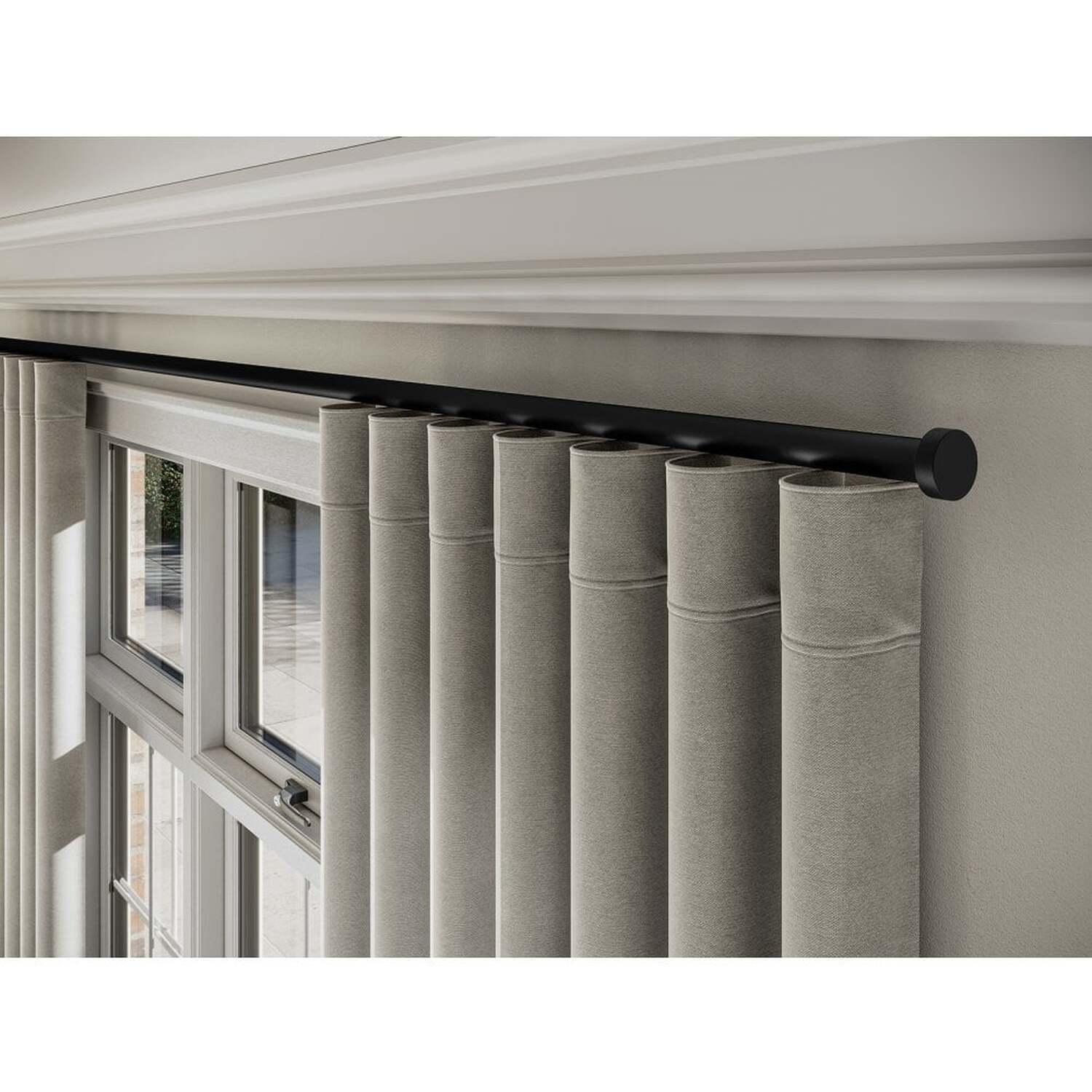 28mm Styleline Gliding Curtain Pole Set with Stud End - Black - Black / 130cm