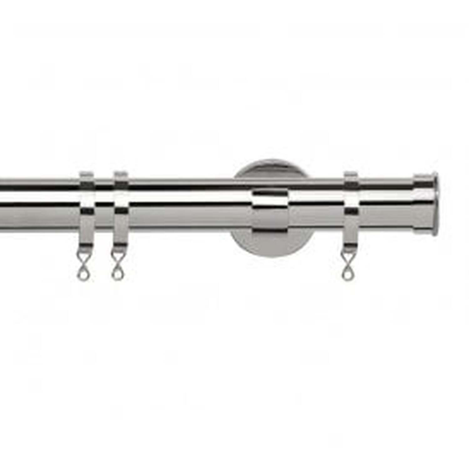 35mm Fixed Length Metal Curtain Pole Set Chrome End Cap Finial - Chrome / 250cm