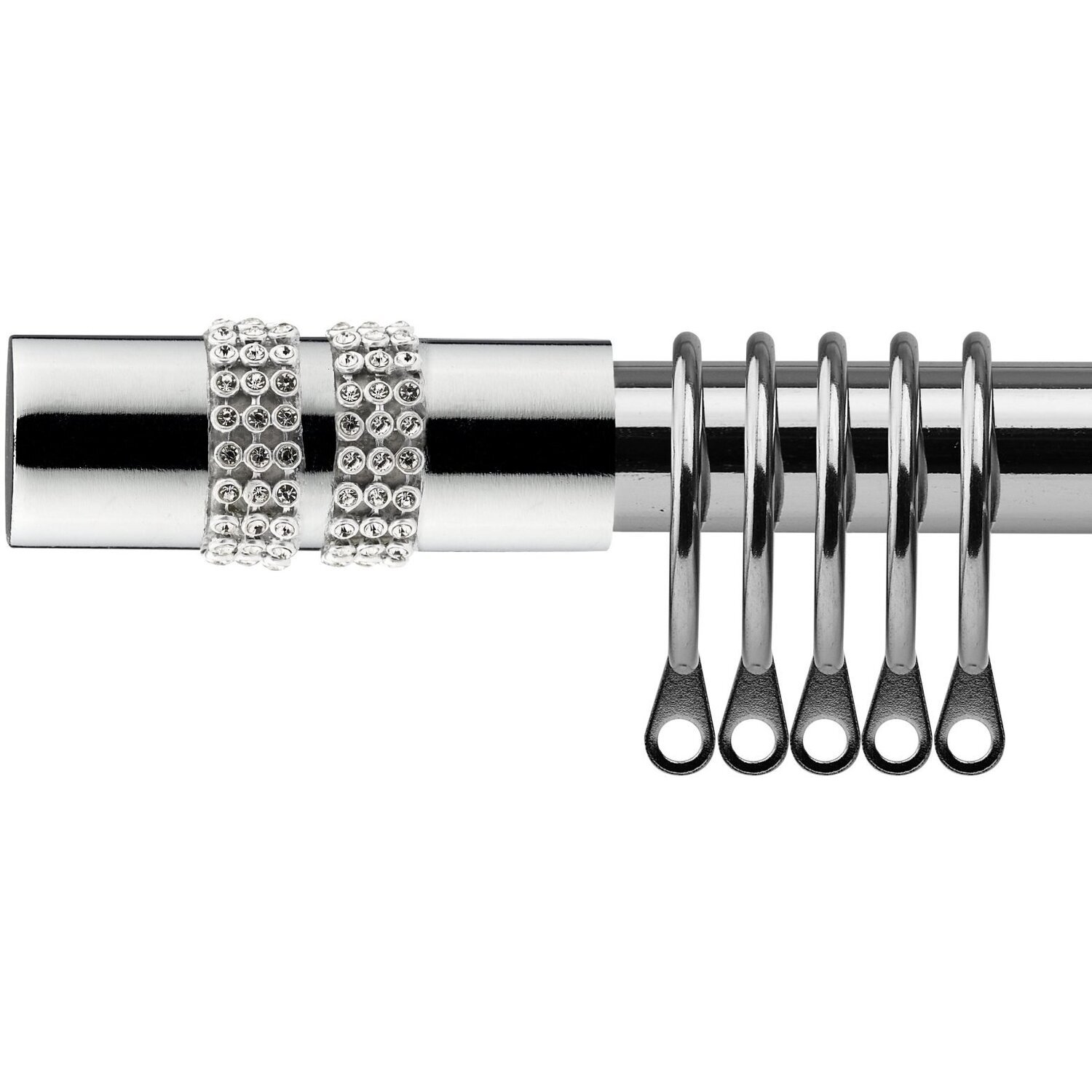 16-19mm Sparkle Extendable Durable Metal Curtain Pole Set - Chrome / 120cm