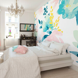 Graphic Flower Blush and Jade Wall Mural