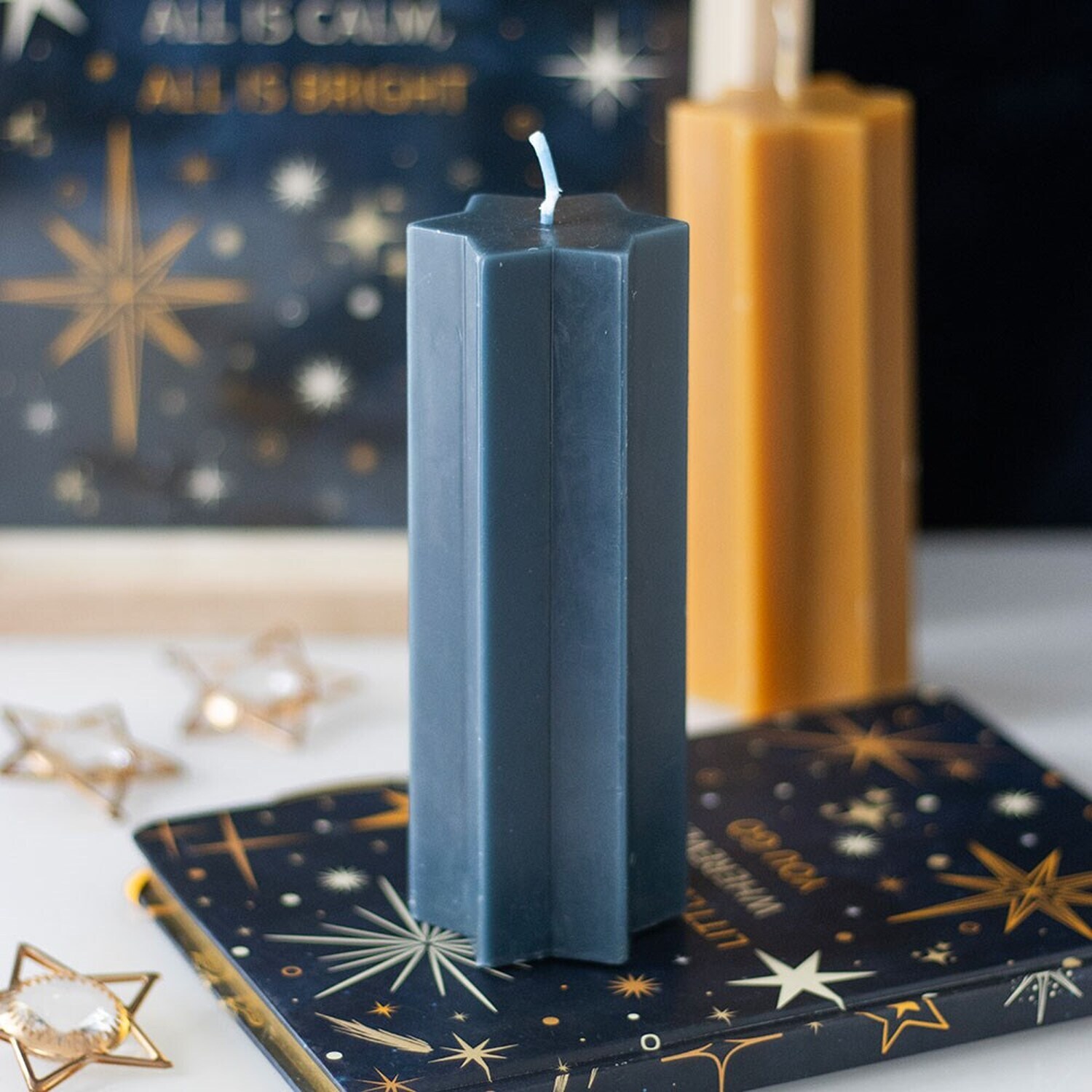 Star Shaped Unscented Taper Candle - Navy Blue
