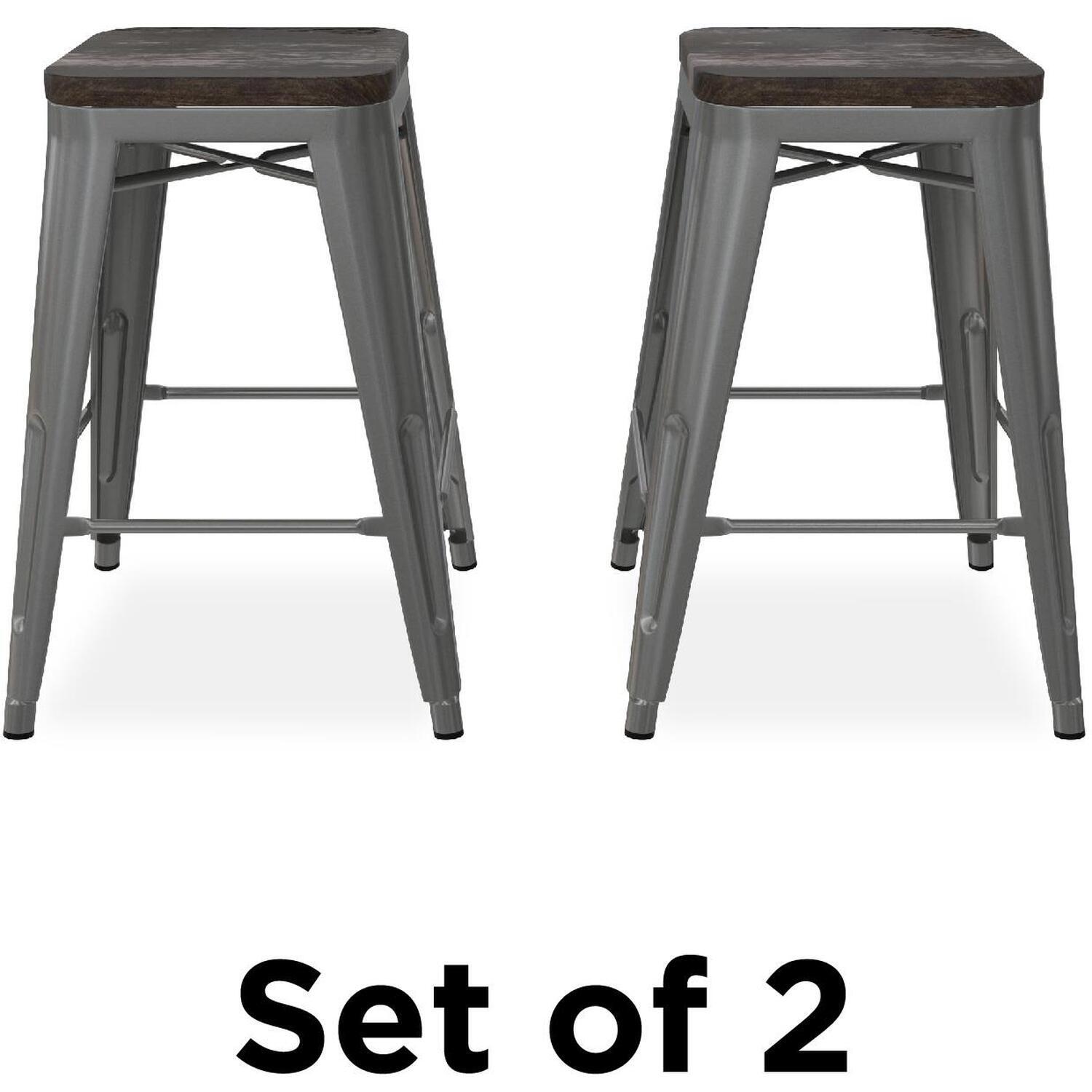 Fusion Us 24in Metal Counter Stool 2pk - Silver