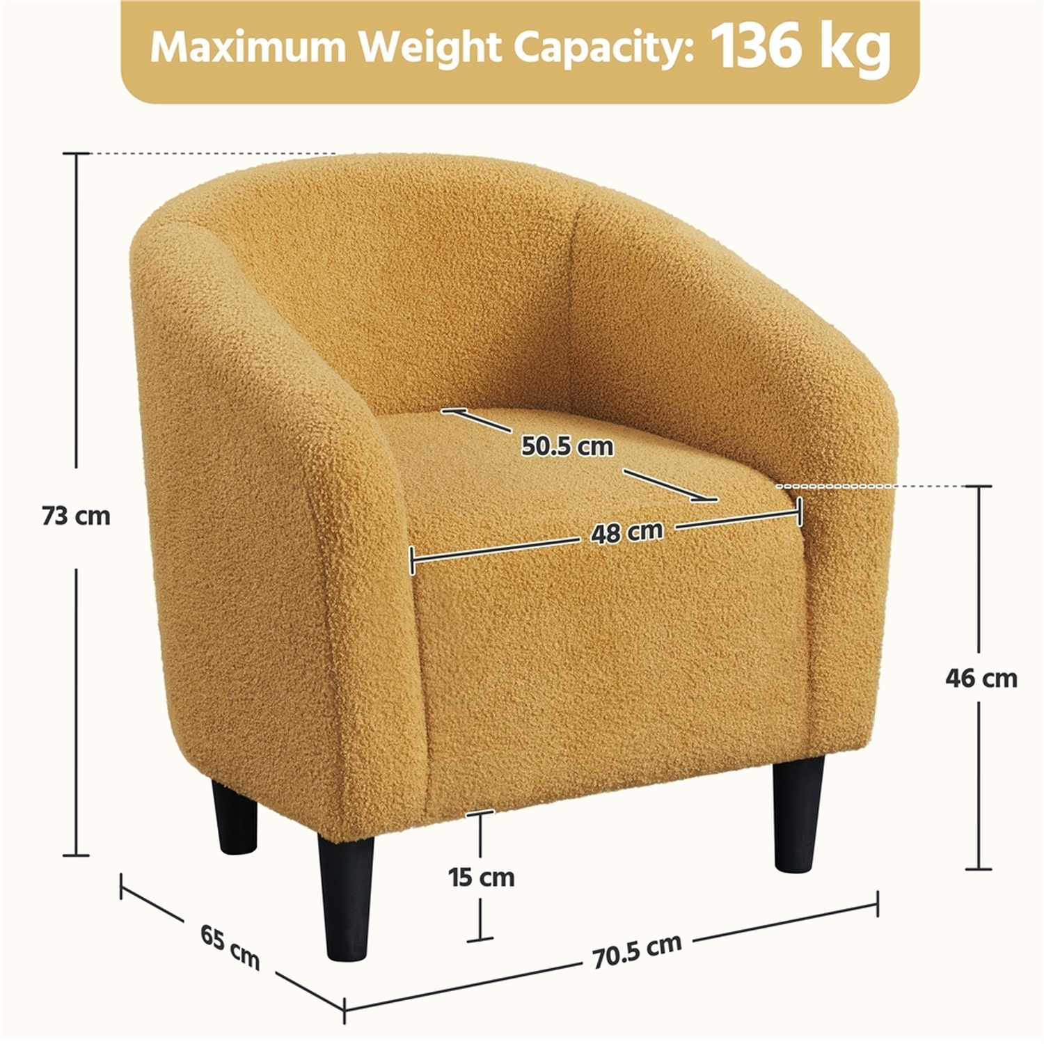 Boucle Fabric Upholstered Arm Chair - Mustard Yellow