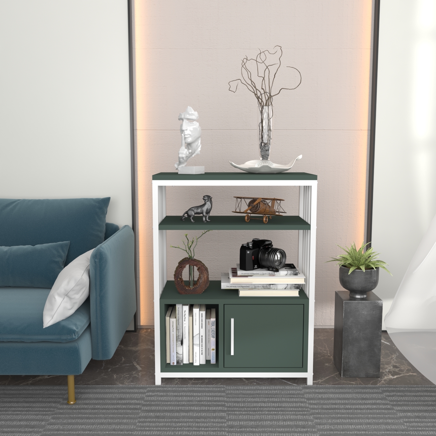 Letos Bookcase With Metal Frame - Green White