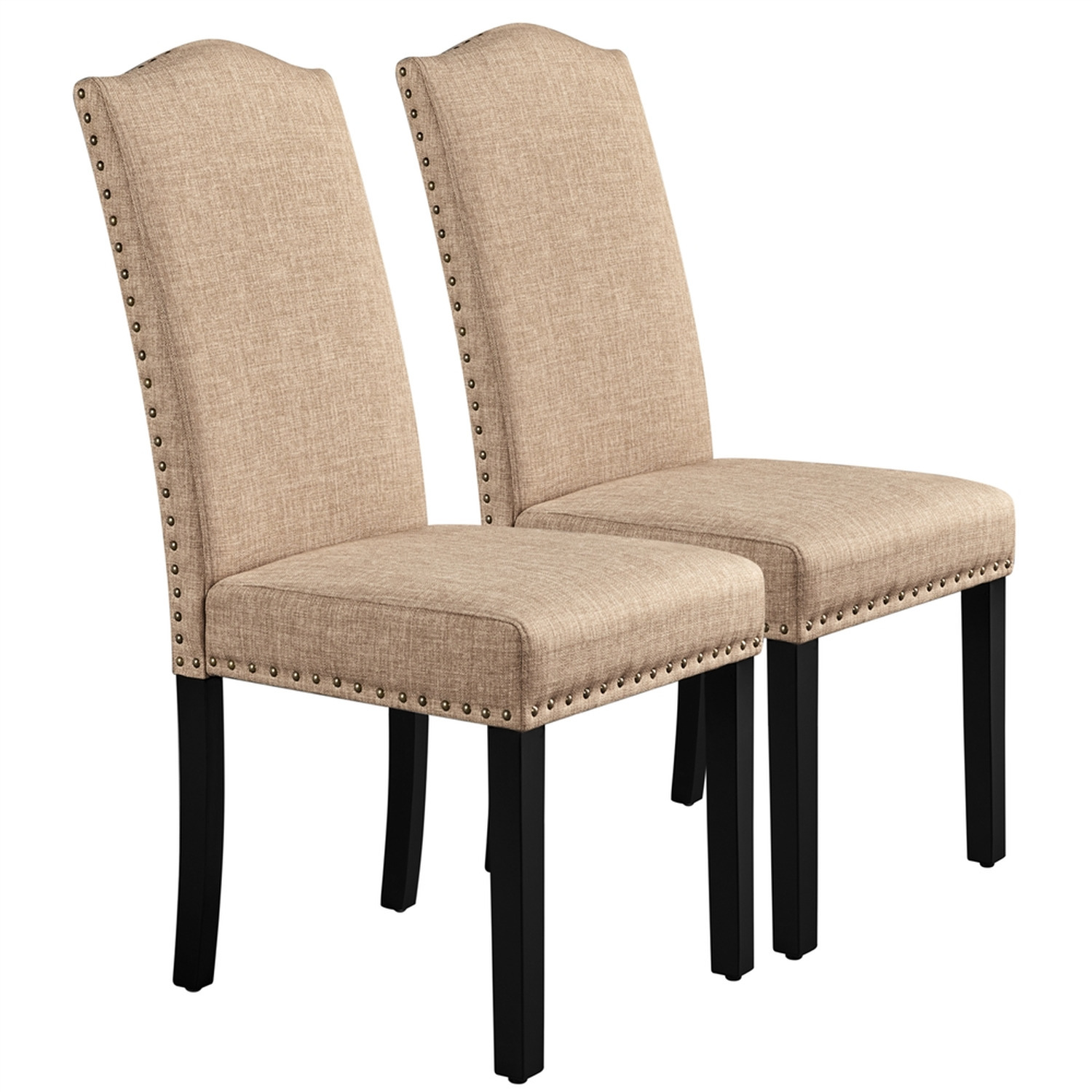 Set Of 2 Fabric Dining Chair With Nailhead Trim - Khaki