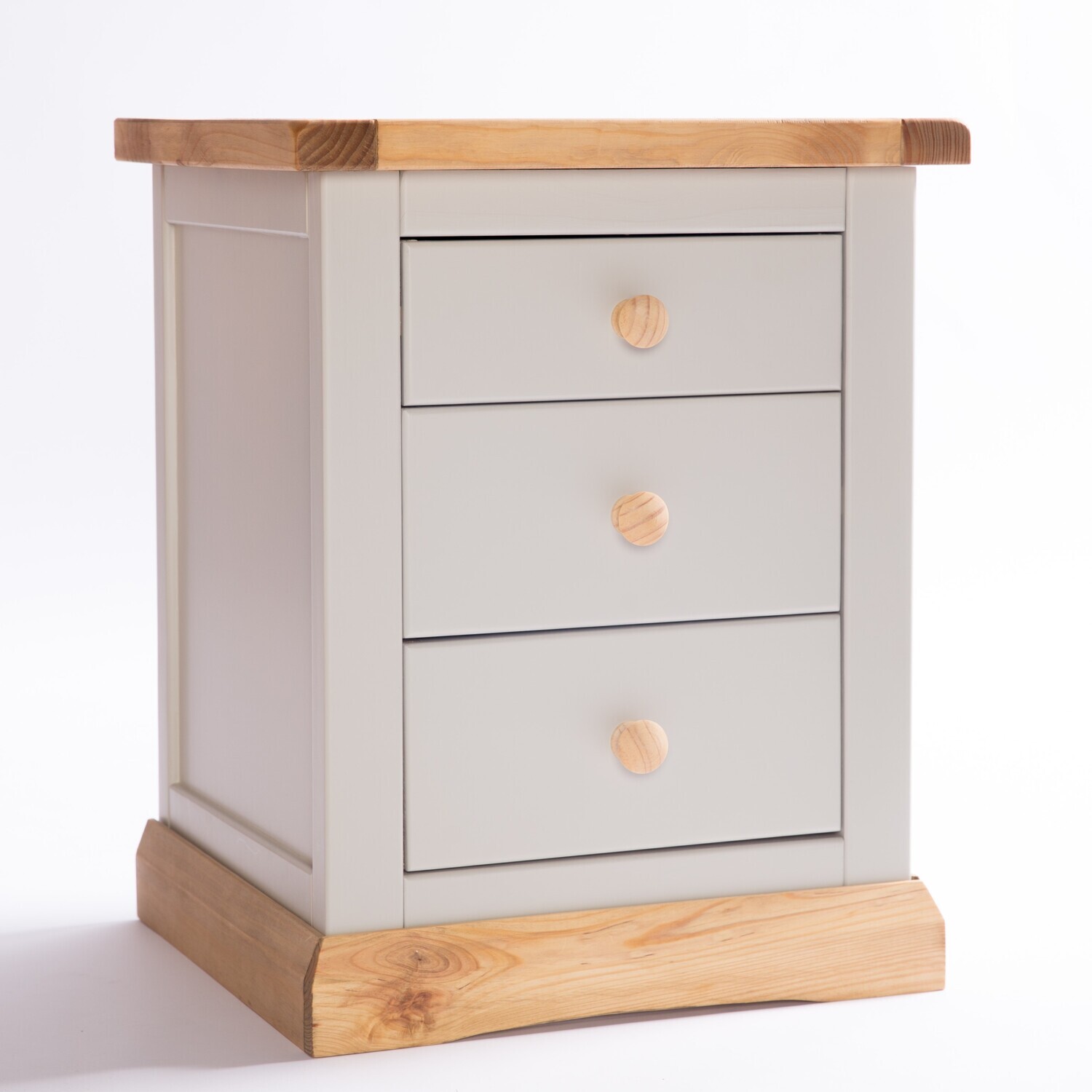 Cabinet Bits Bomporto 3 Drawer Bedside Cabinet - Grey / Wood Knob