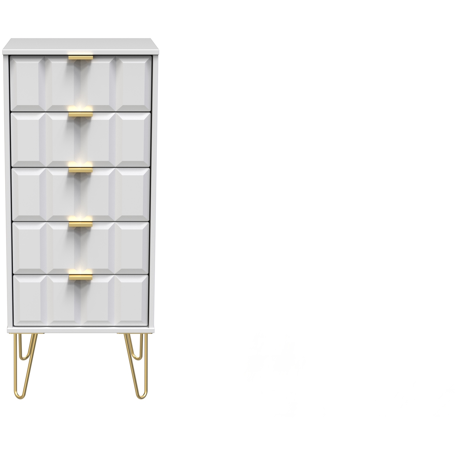 Cube Ready Assembled 5 Drawer Bedside Cabinet - White Matt