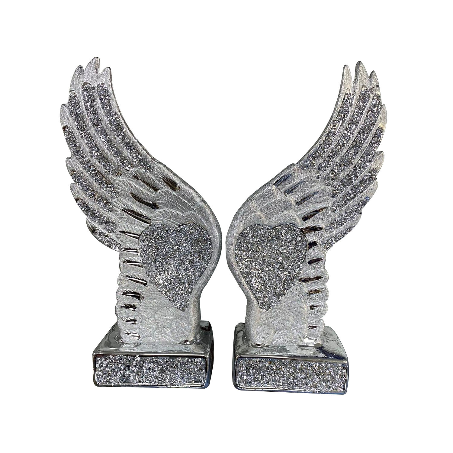 Crushed Diamond Sparkly Pair Wings Angel Ornament - Silver