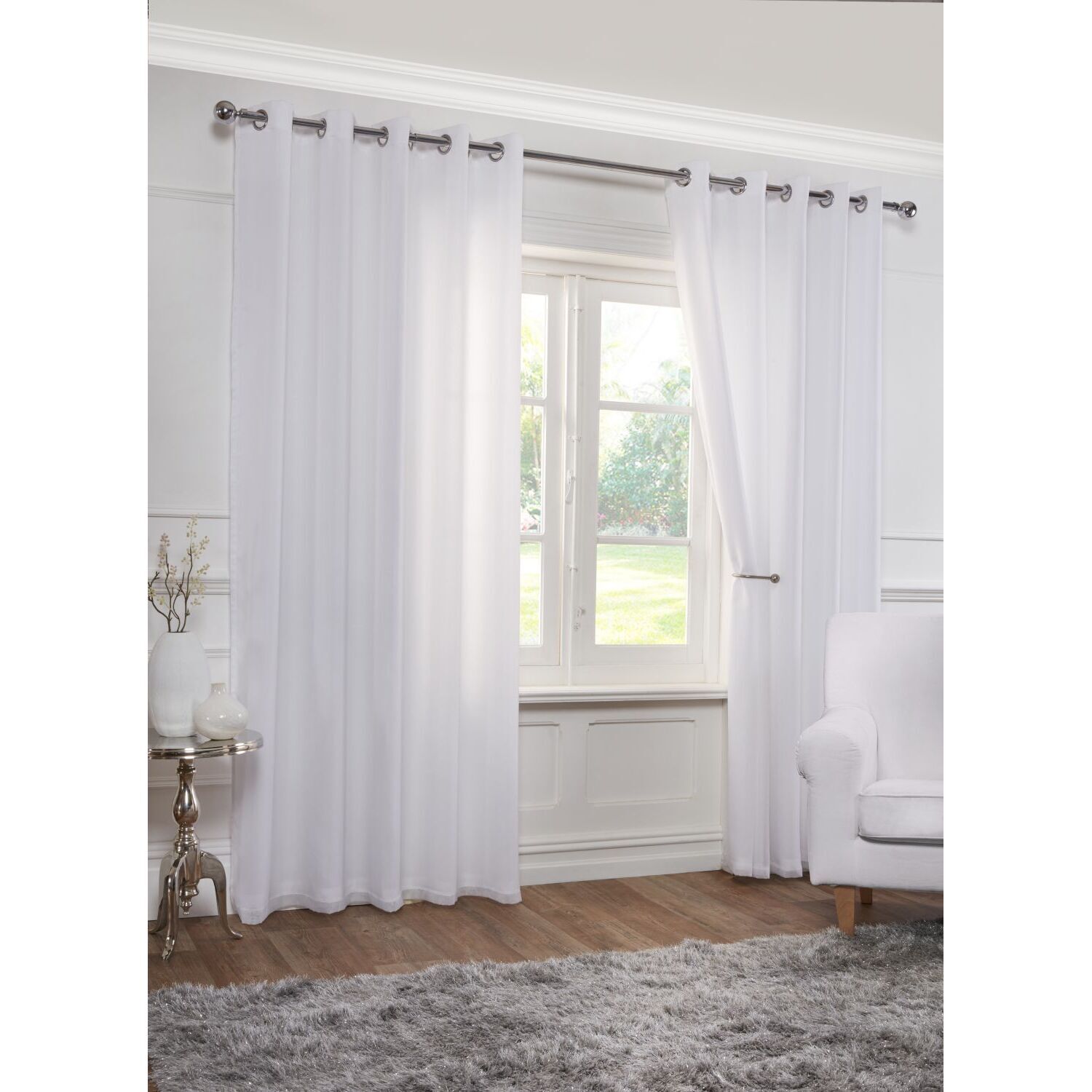 Lined Eyelet Voile Curtains - White / 228cm
