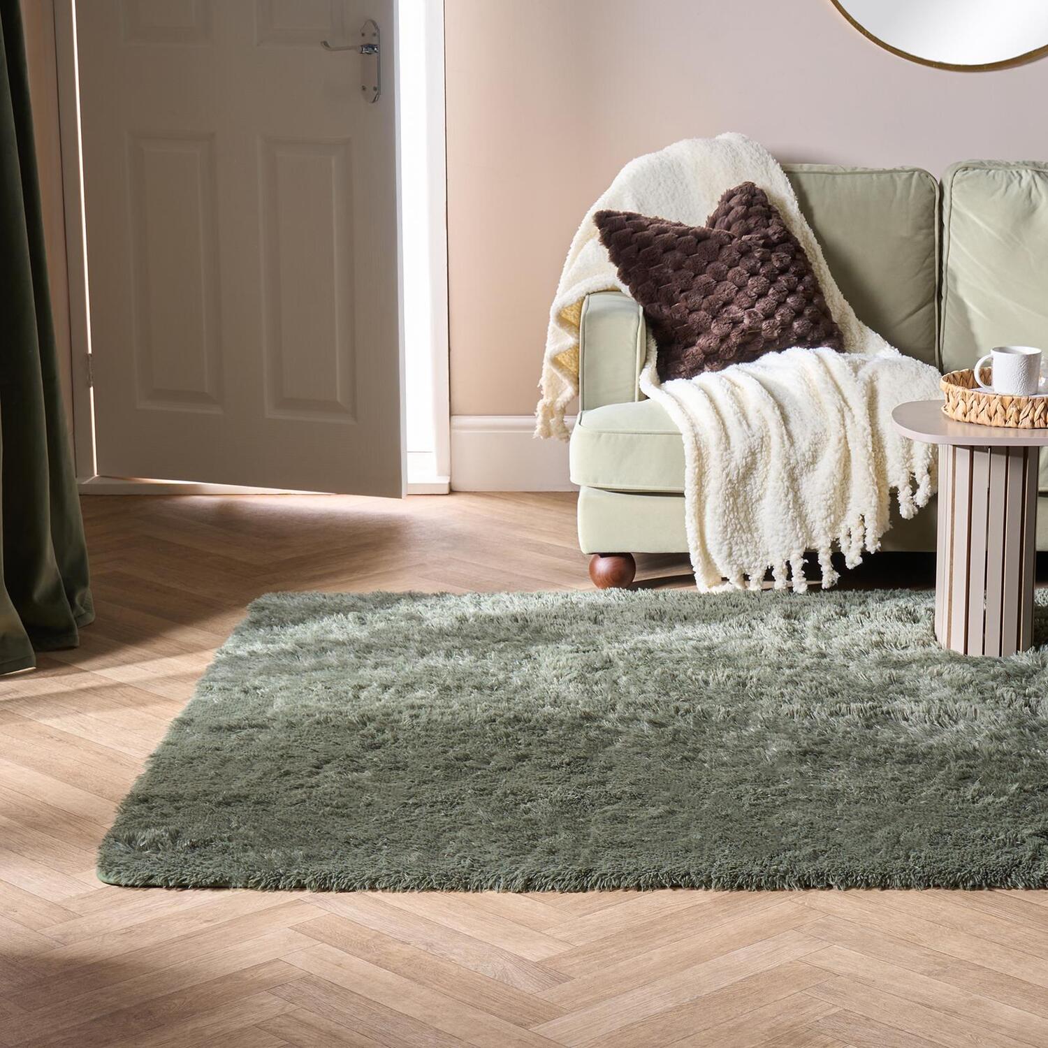 OHS Soft Fluffy Rug Anti-Slip Carpet Area Floor Mat in Dark Green | Size: 80 cm x 150 cm