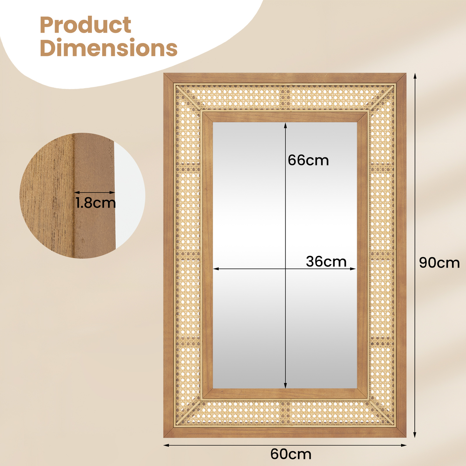 Bathroom Hanging Mirror - Natural
