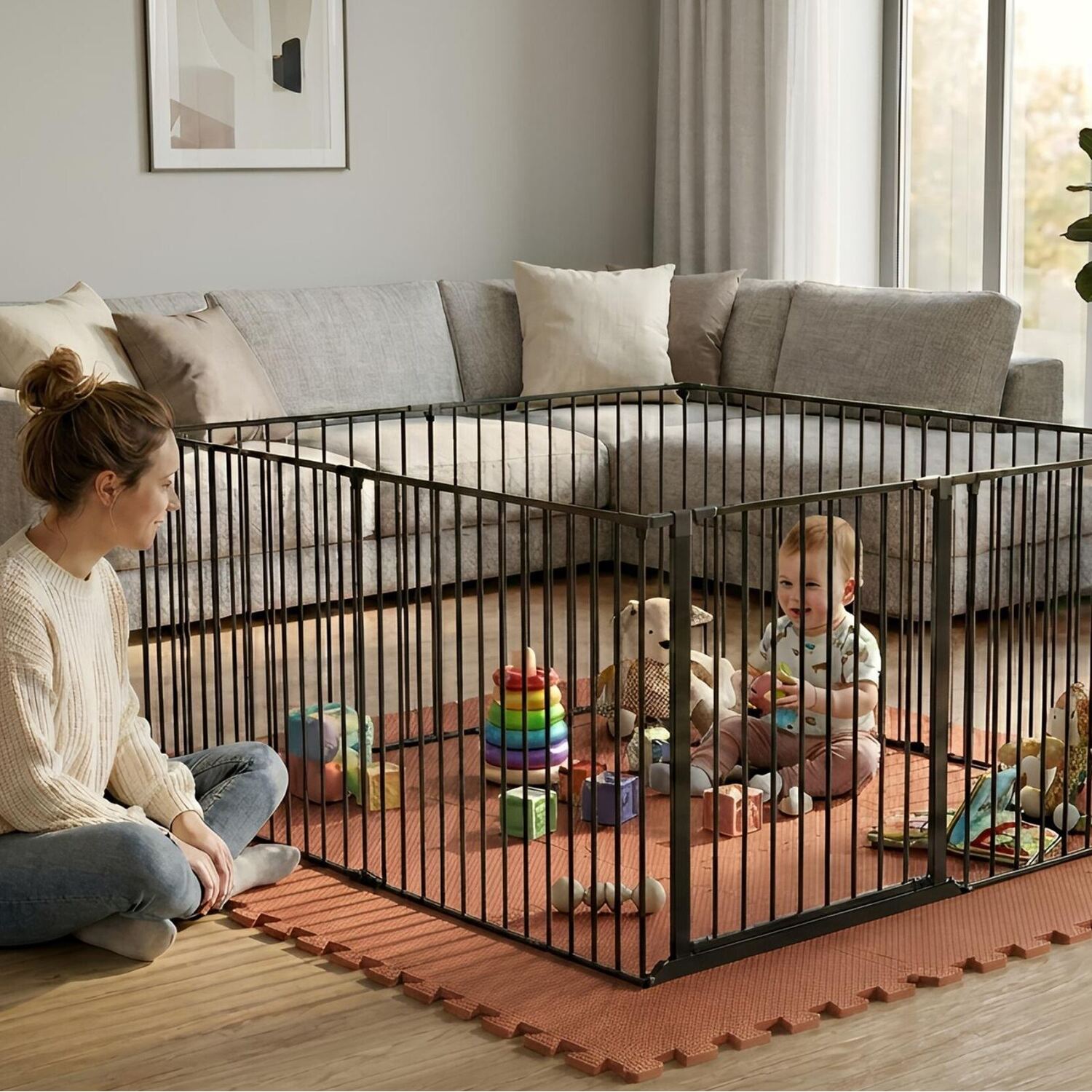 Safetots Play Den 144cm x 144cm, Black, 70cm High, with Soft Foam Play Mat, Mocha, 150cm x 150cm, Black