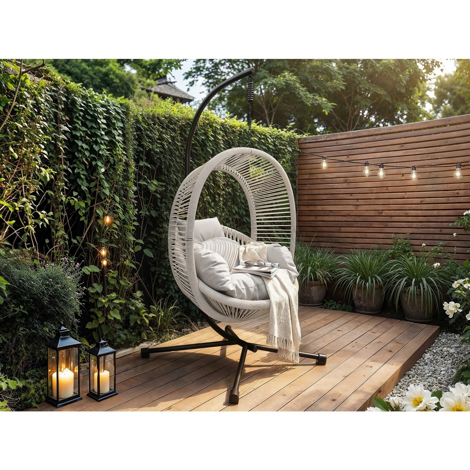 Solace+Co Unisex Lana Garden Swing Chair Rattan in Grey