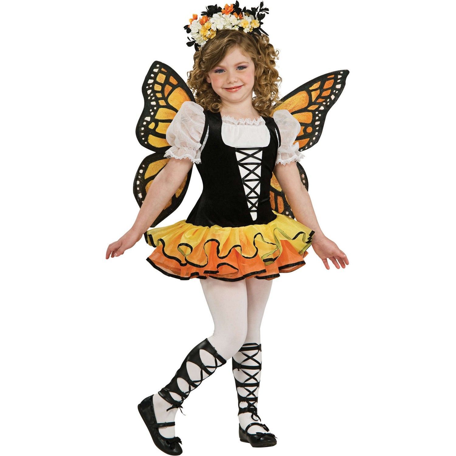 Bristol Novelty Girls Monarch Butterfly Costume - Yellow/Black/White / 3-4 Years