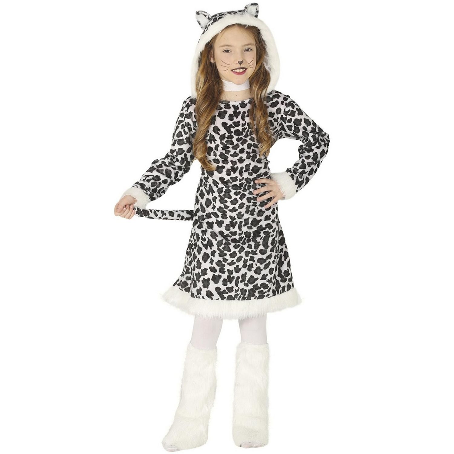 Fiestas Guirca Girls Leopard Costume - White/Black / Polyester / 7+