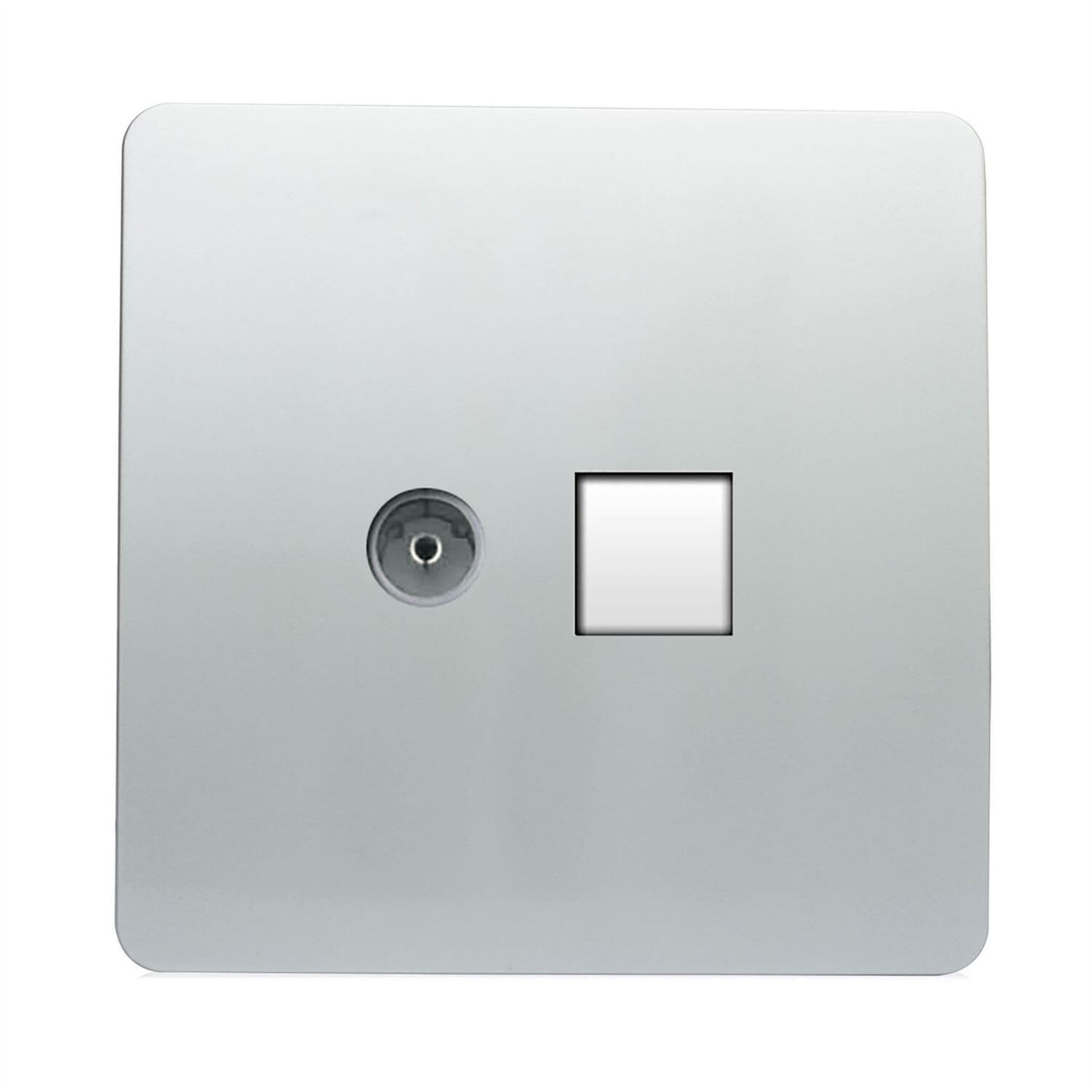 Trendi Switch 2 Gang Tv Co-Axial & Rj45 Cat 6 Modern Designer Pc Ethernet Socketsin Platinum Silver - Image 3