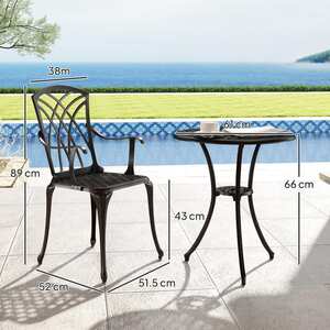 Haloco Bronze-Tone Cast Aluminium 3-Piece Garden Bistro Set - 2 Armchairs & Round Table