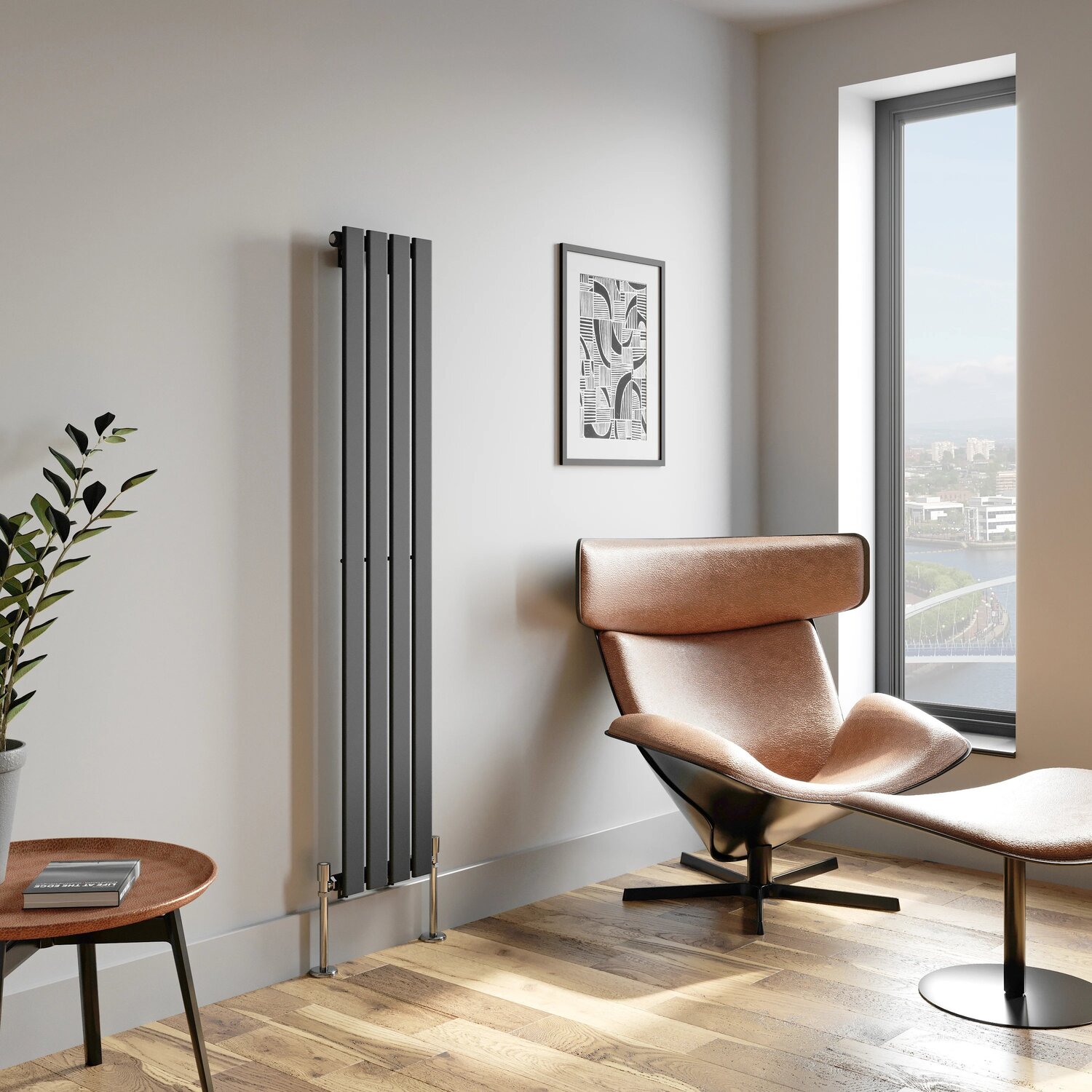 Temprazo Horizontal Single Flat Panel Designer Radiator - 600 X 760Mm Anthracite - Grey / 300Mm / 1600Mm