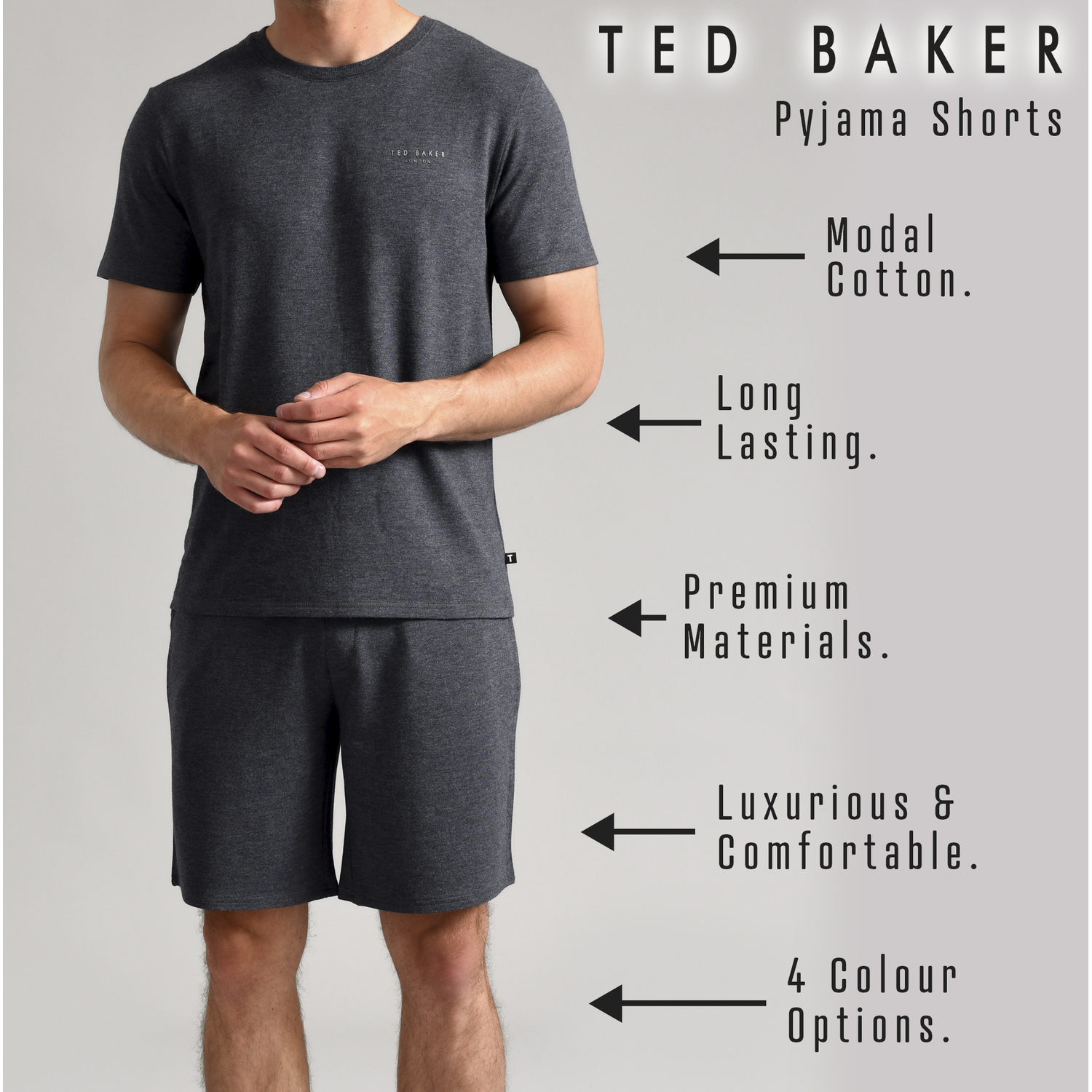 Ted Baker Mens Luxury Pyjama Shorts Loungewear Bottoms - Grey