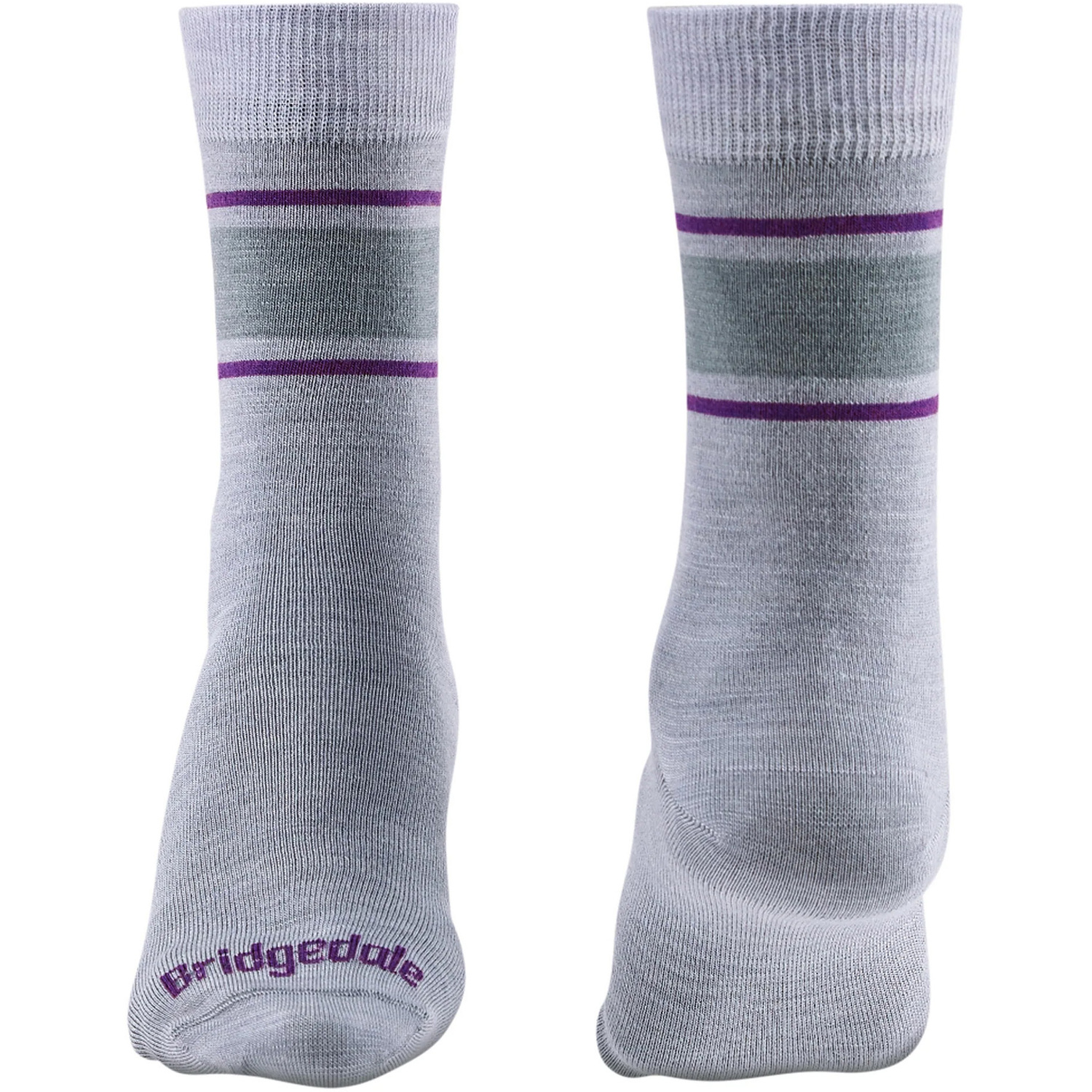 Bridgedale - Womens Liner Base Layer Merino Socks - Lt Grey / Purple Merino Wool - Size 7-8.5 (UK Shoe)