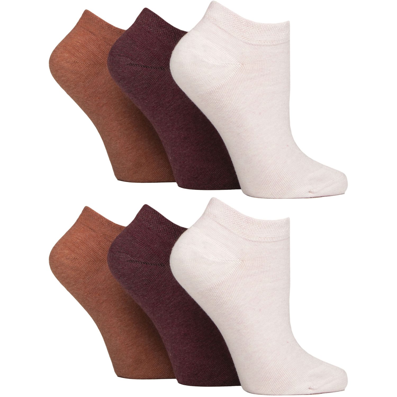 Iomi Women's 6 Pack Diabetic Trainer Socks | Extra Wide Socks for Swollen Feet in Burgundy | Size: 4-8