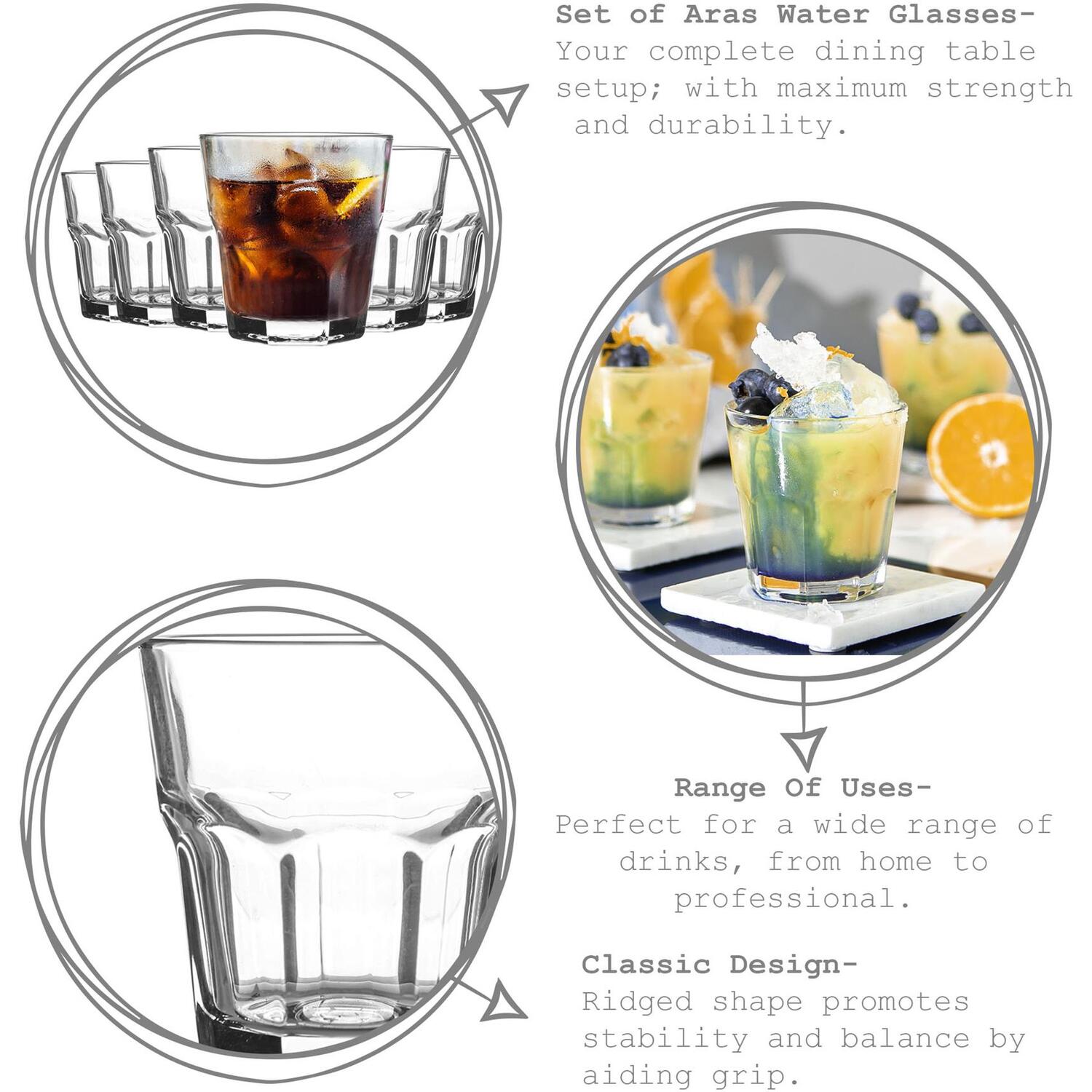 Aras Water Glasses - 200ml - Clear - Pack of 12 - Clear