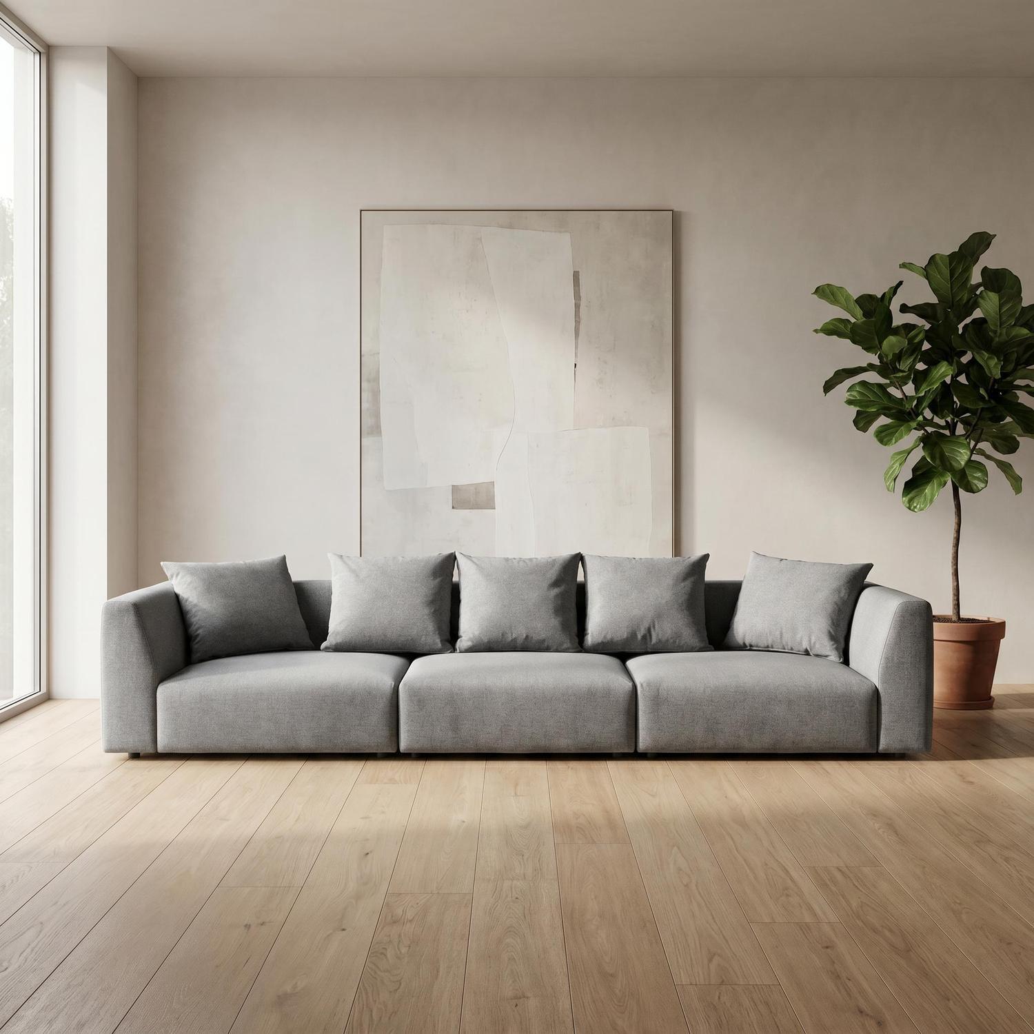Abakus Direct Tokyo 5 Seater Sofa In Charcoal Grey Brushed Tweed Fabric With Deep Seat - Classic Grey
