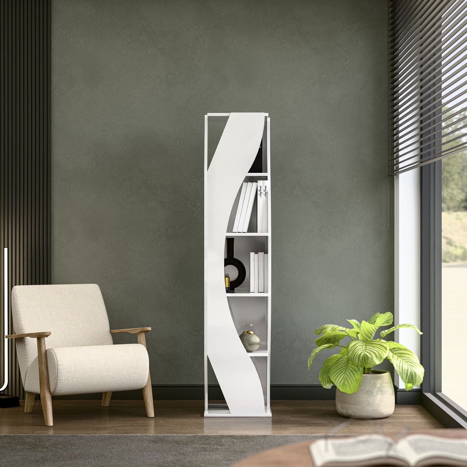 Decorotika Reva Corner Bookcase - White