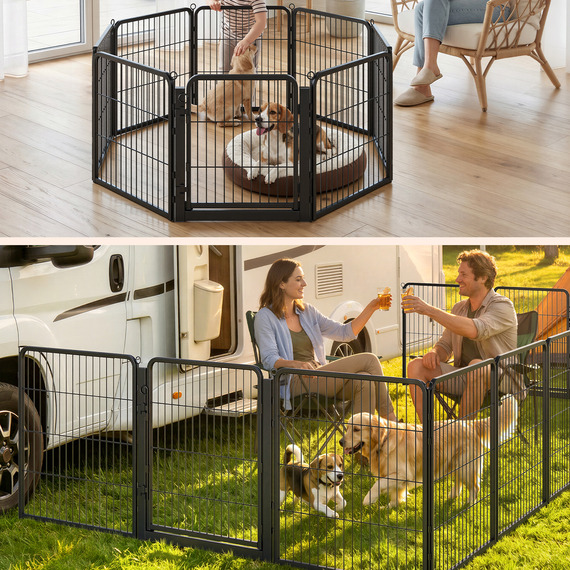 FEANDREA 8-Panel Steel Pet Enclosure, Folding Puppy Pen with Door