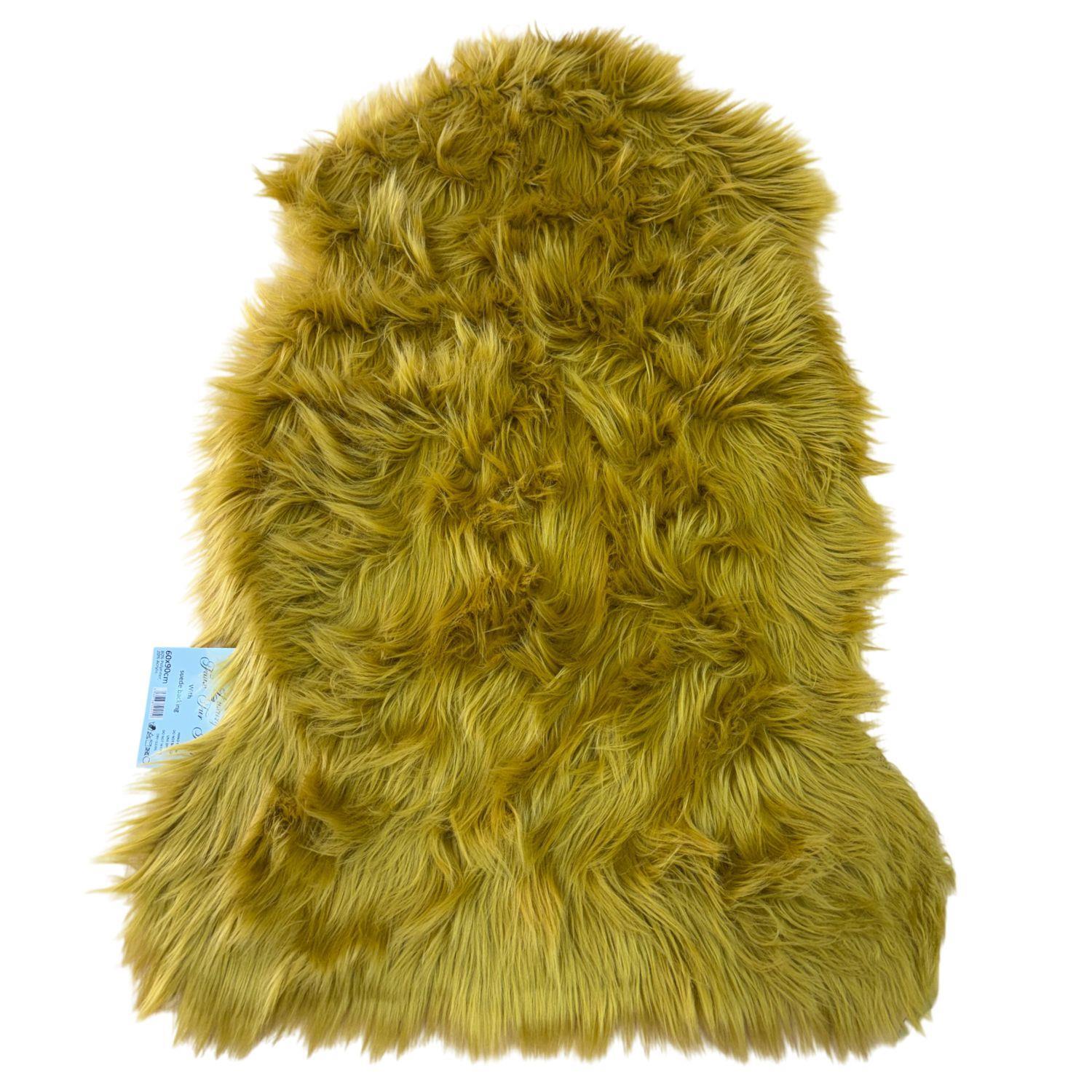 B&Q - Homespace Direct Luxury Faux Rabbit Fur Rug With Suede Backing Area Rug Plush Soft Accent Rug Mustard 60X90Cm - Image 2