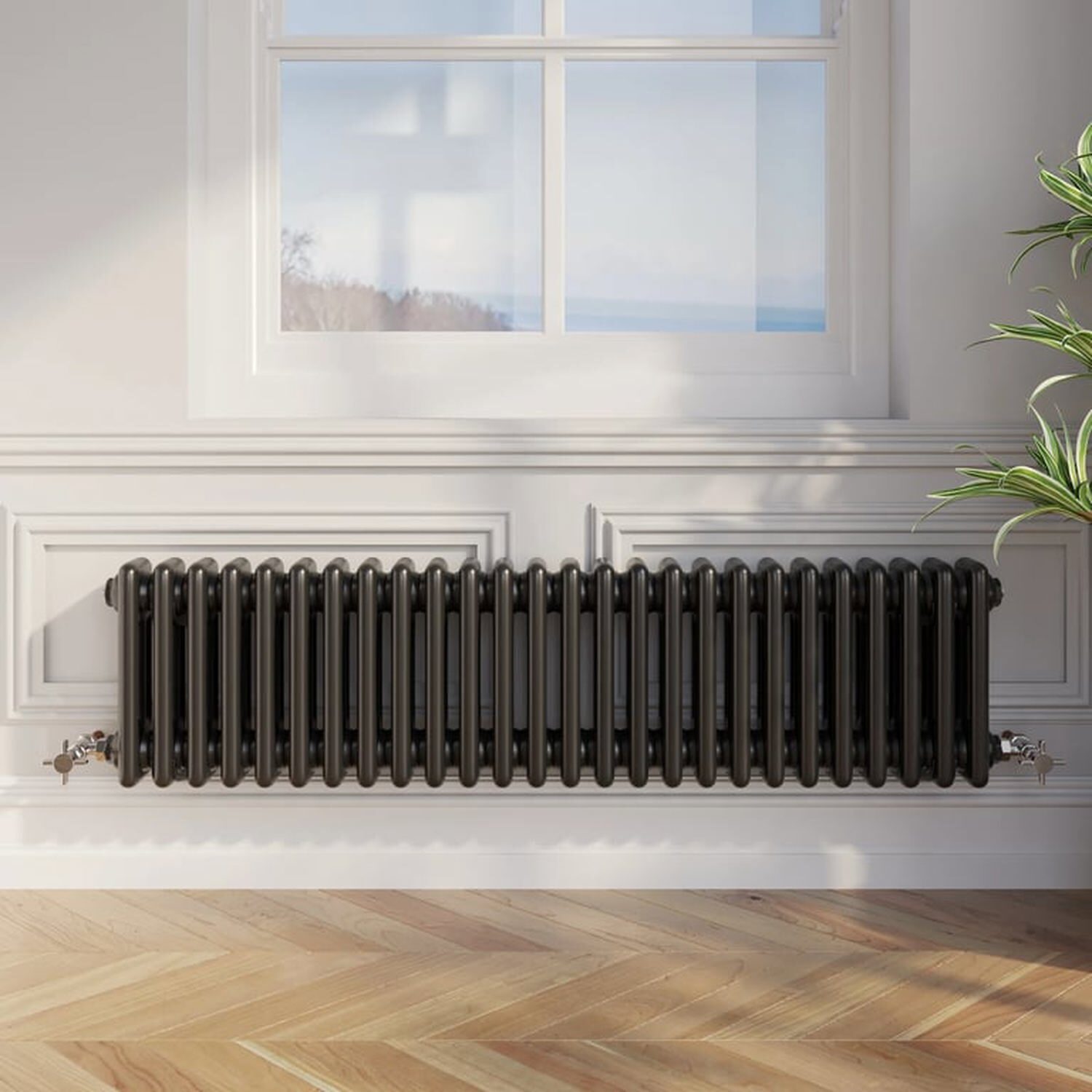 Temprazo Traditional Colosseum Double Bar Column Radiator Black 300 X 425Mm - Black / 300Mm / 1190Mm / 100Mm