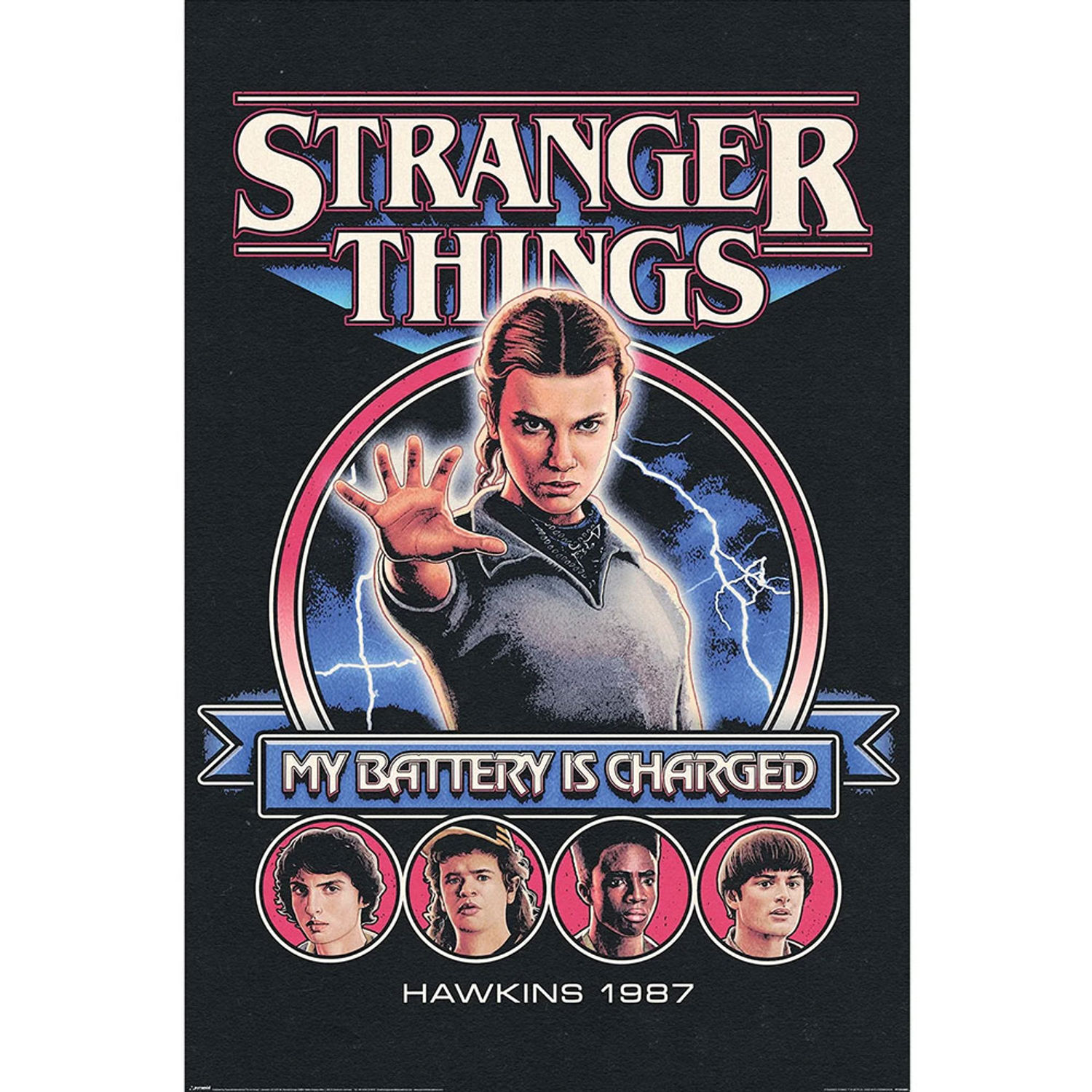 Stranger Things 5 My Battery Is Charged Poster - Blue/White/Black